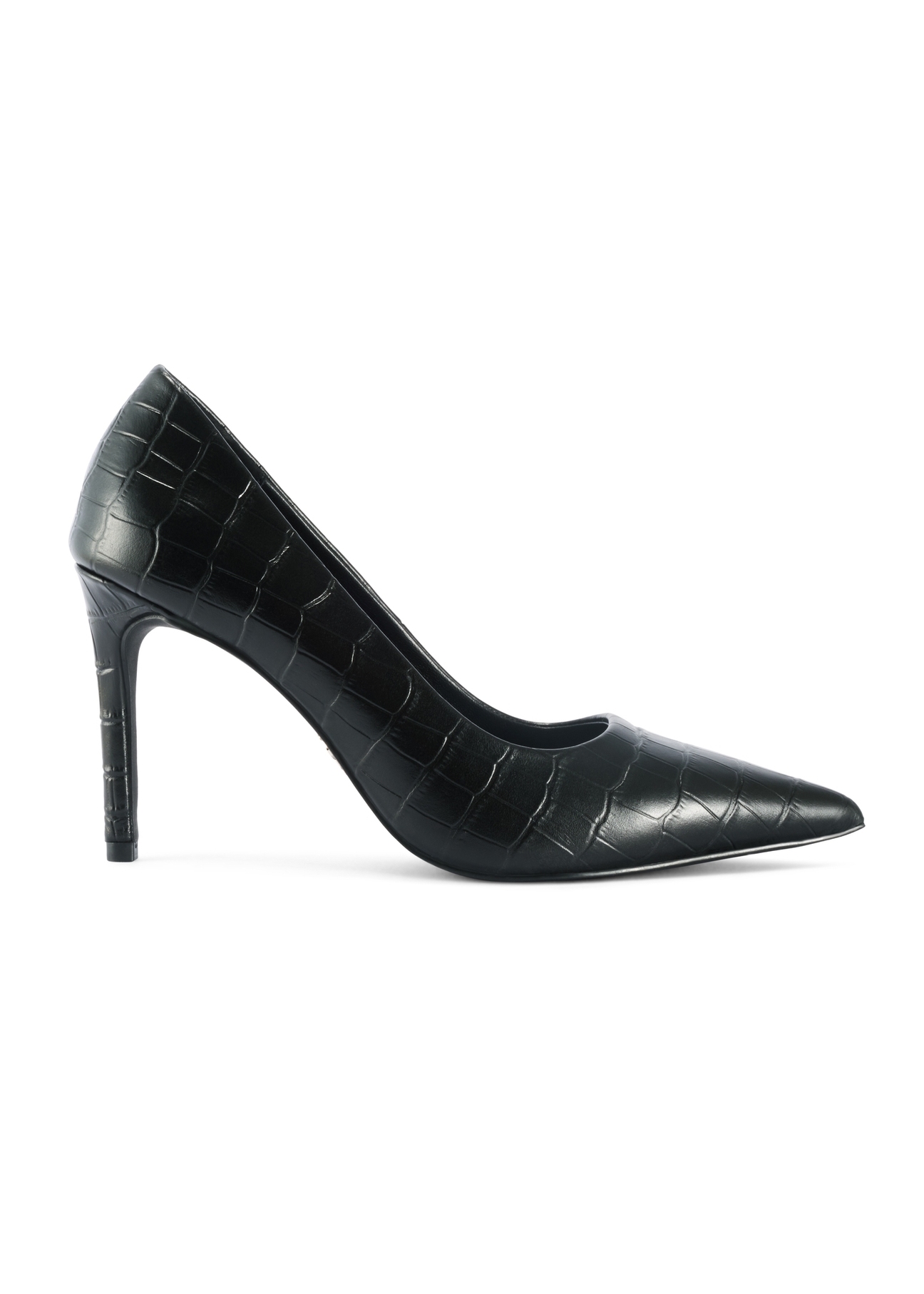 Women's leather croco high heels BUTYD-1211-99(Z25), product view from the side on a white background.