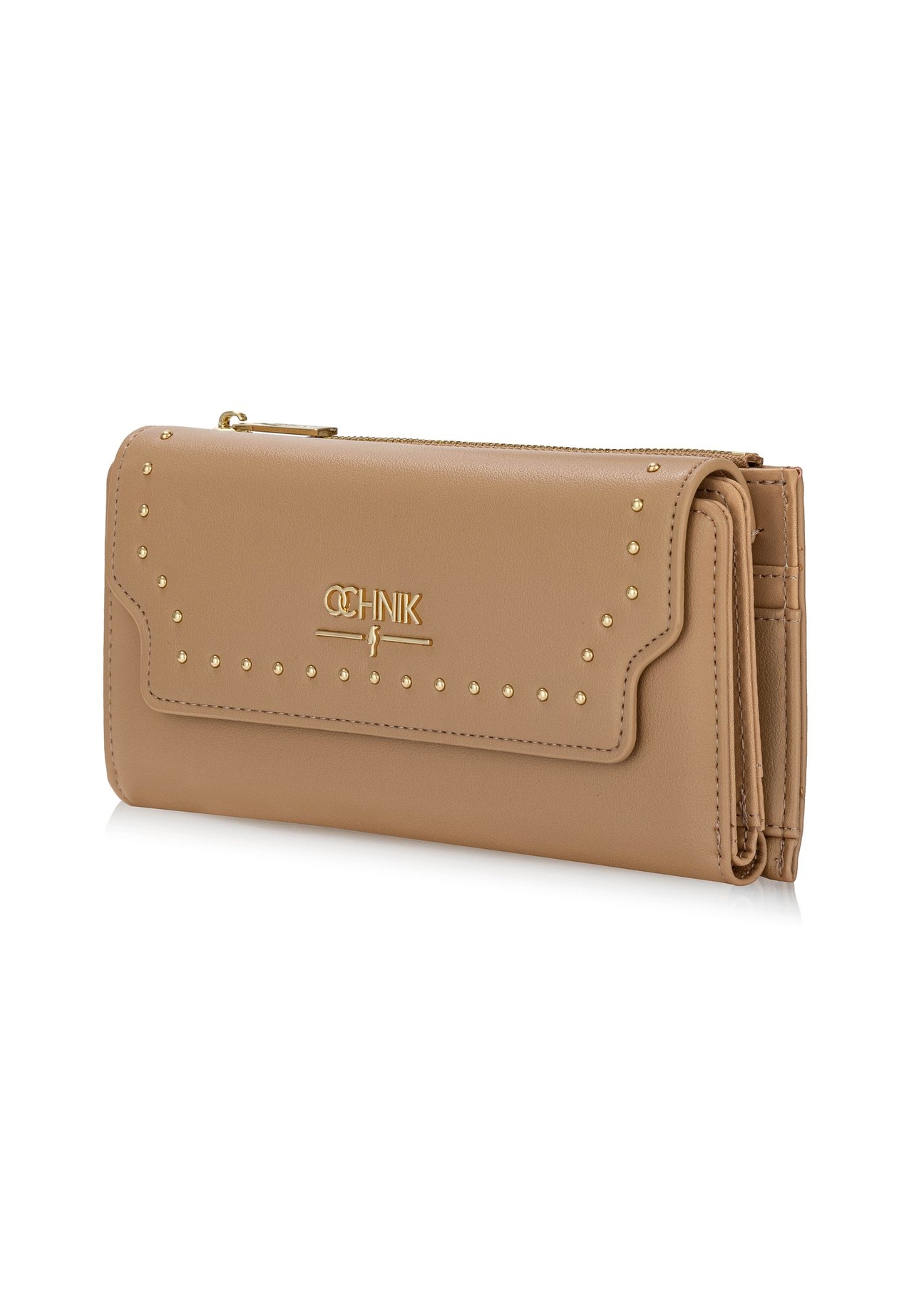 Large beige ladies wallet with rhinestones POREC-0378-82(W24)-02