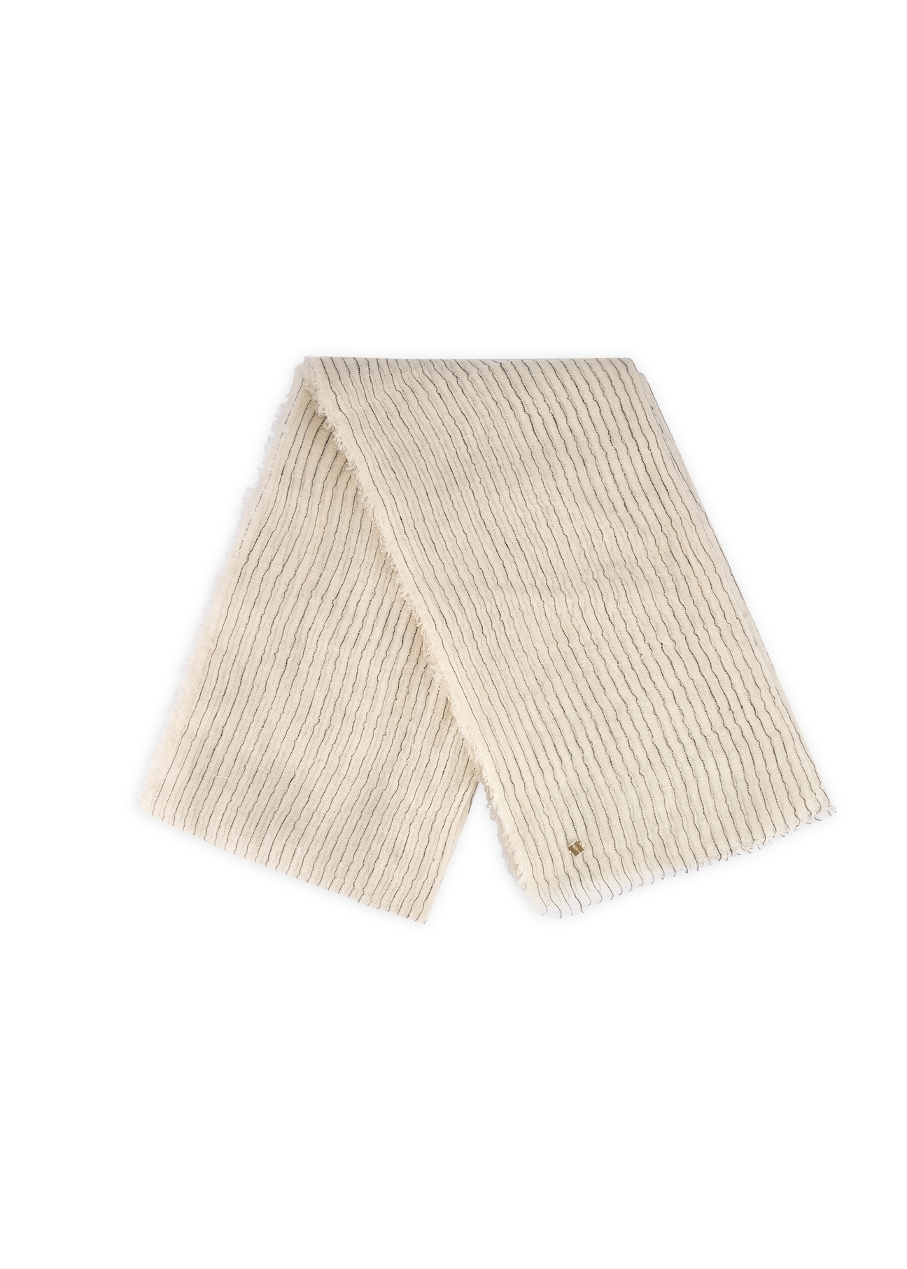 Beige women's striped scarf SZADT-0216-1A(W26), front product view on white background.