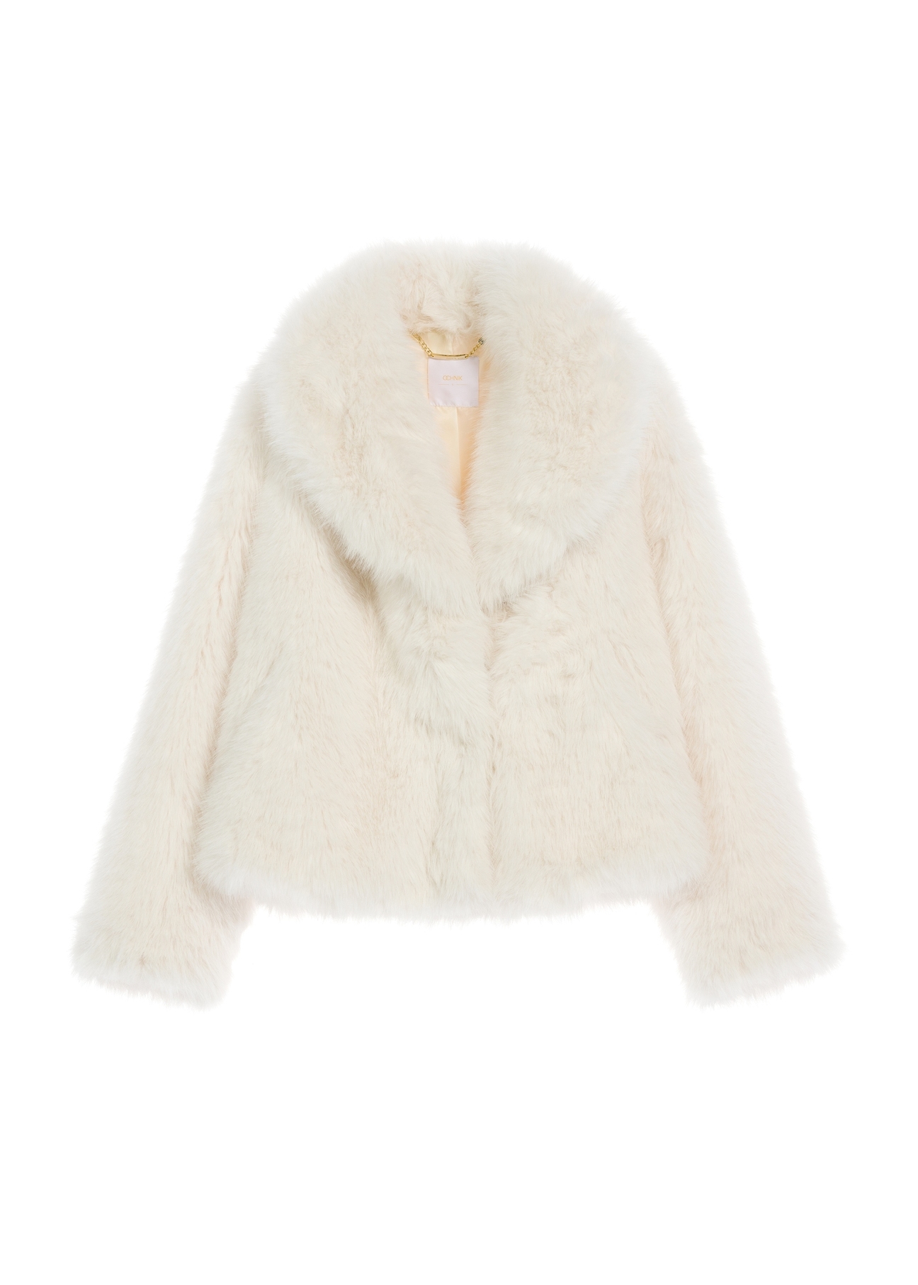 Cream short women's fur coat FUTDP-0077-12(Z25), product view from the front on a white background.
