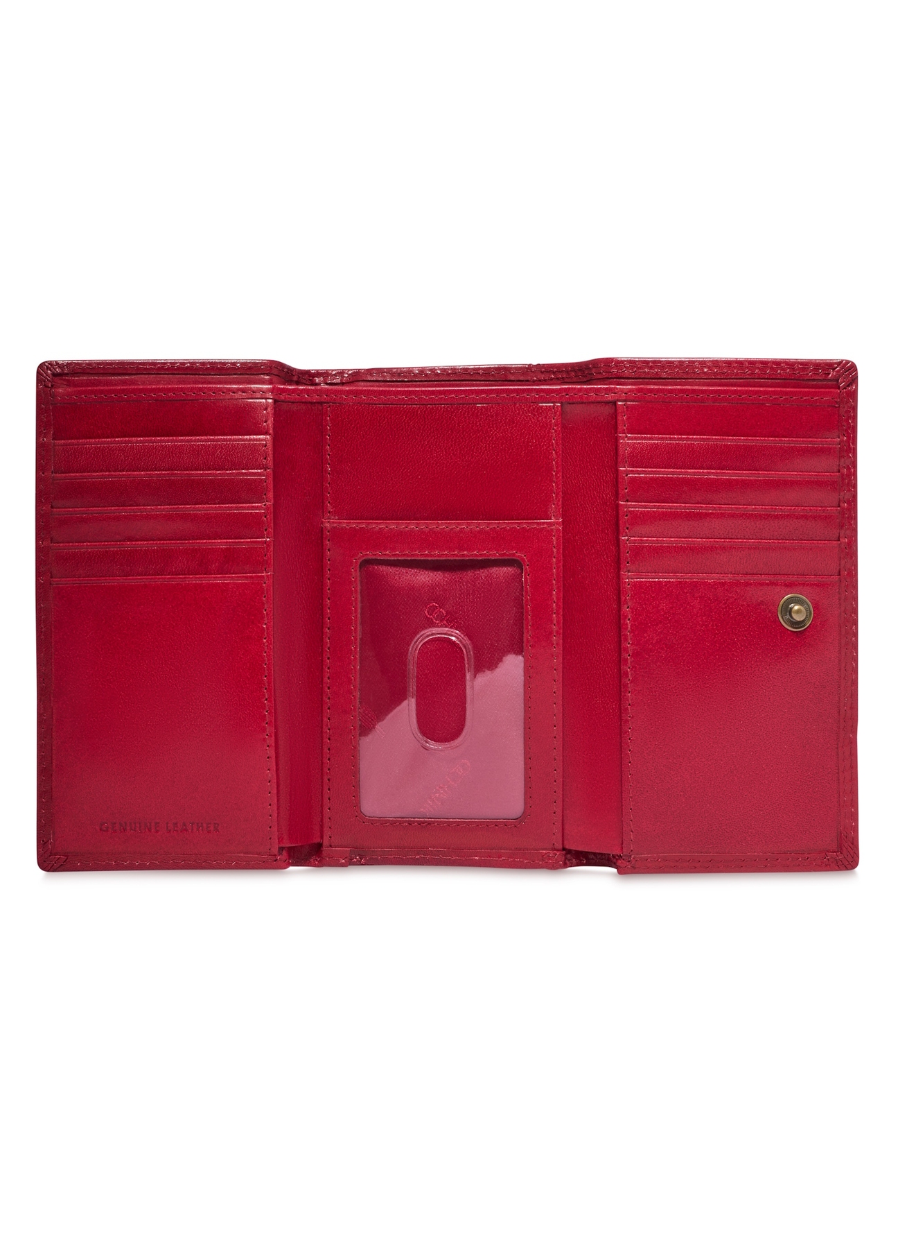 Red leather women's wallet PL-128-4B(KS), product view inside on white background.