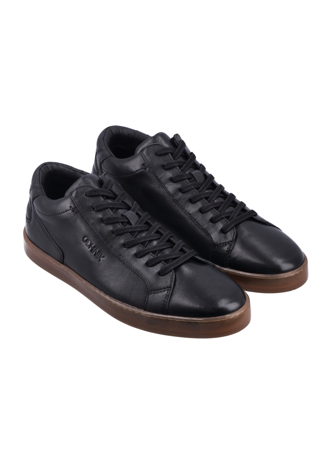 Men's black leather sneakers BUTYM-0405C-99(Z26) - product view from above, on a white background.