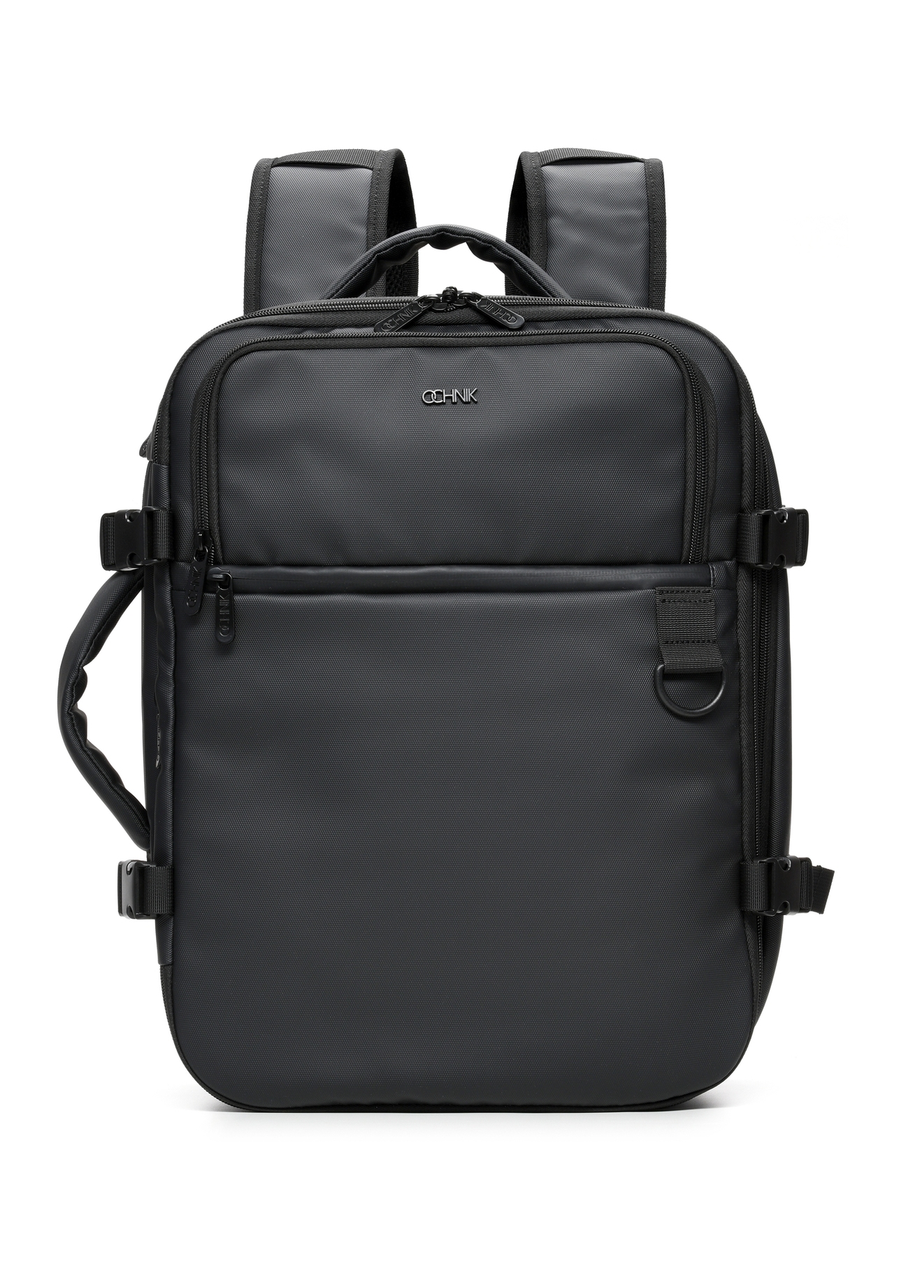 Black large men's backpack TORMN-0414-99(W26) - front product view, on white background.