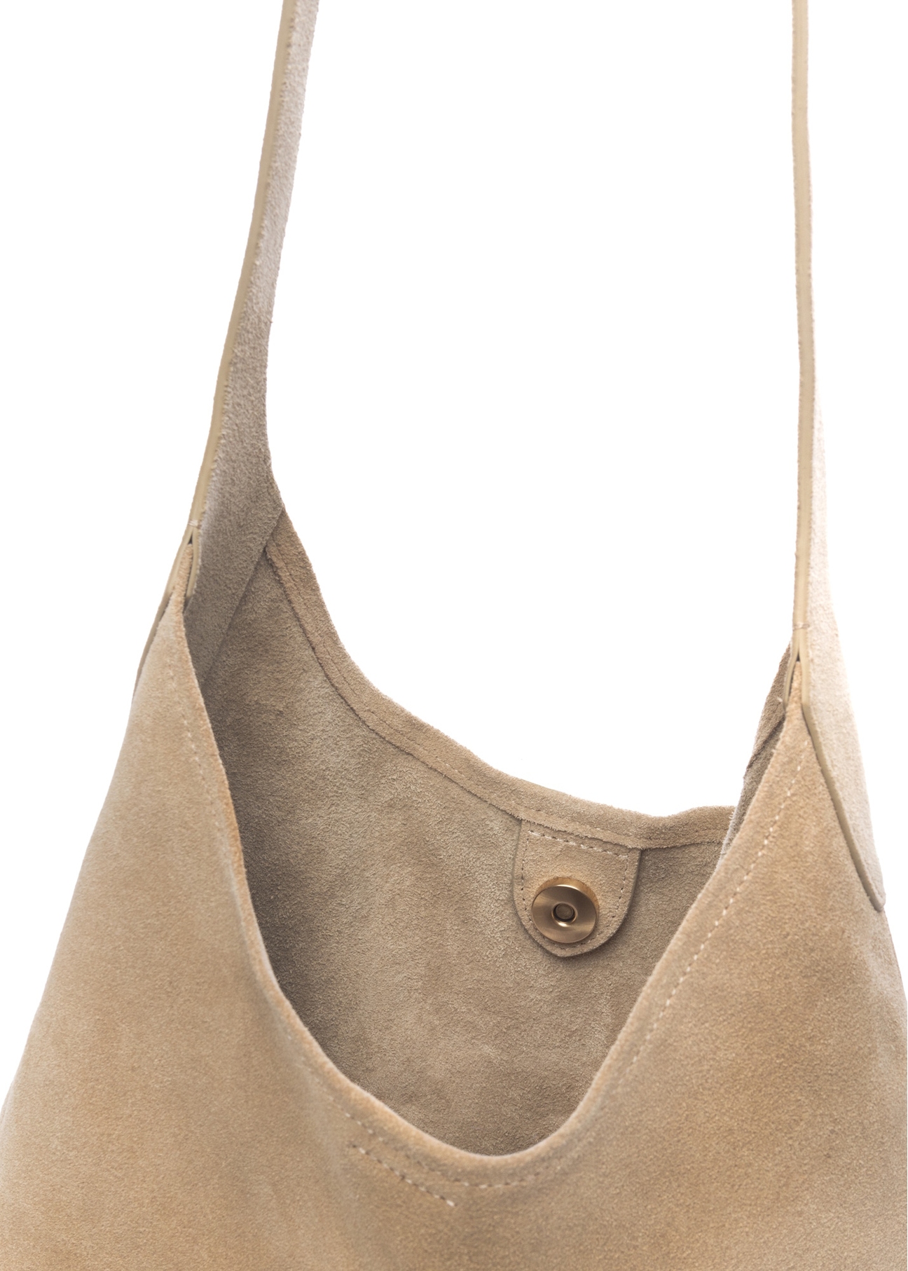 Cream suede women's handbag TORES-1308-0B(W26), close-up detail on white background.
