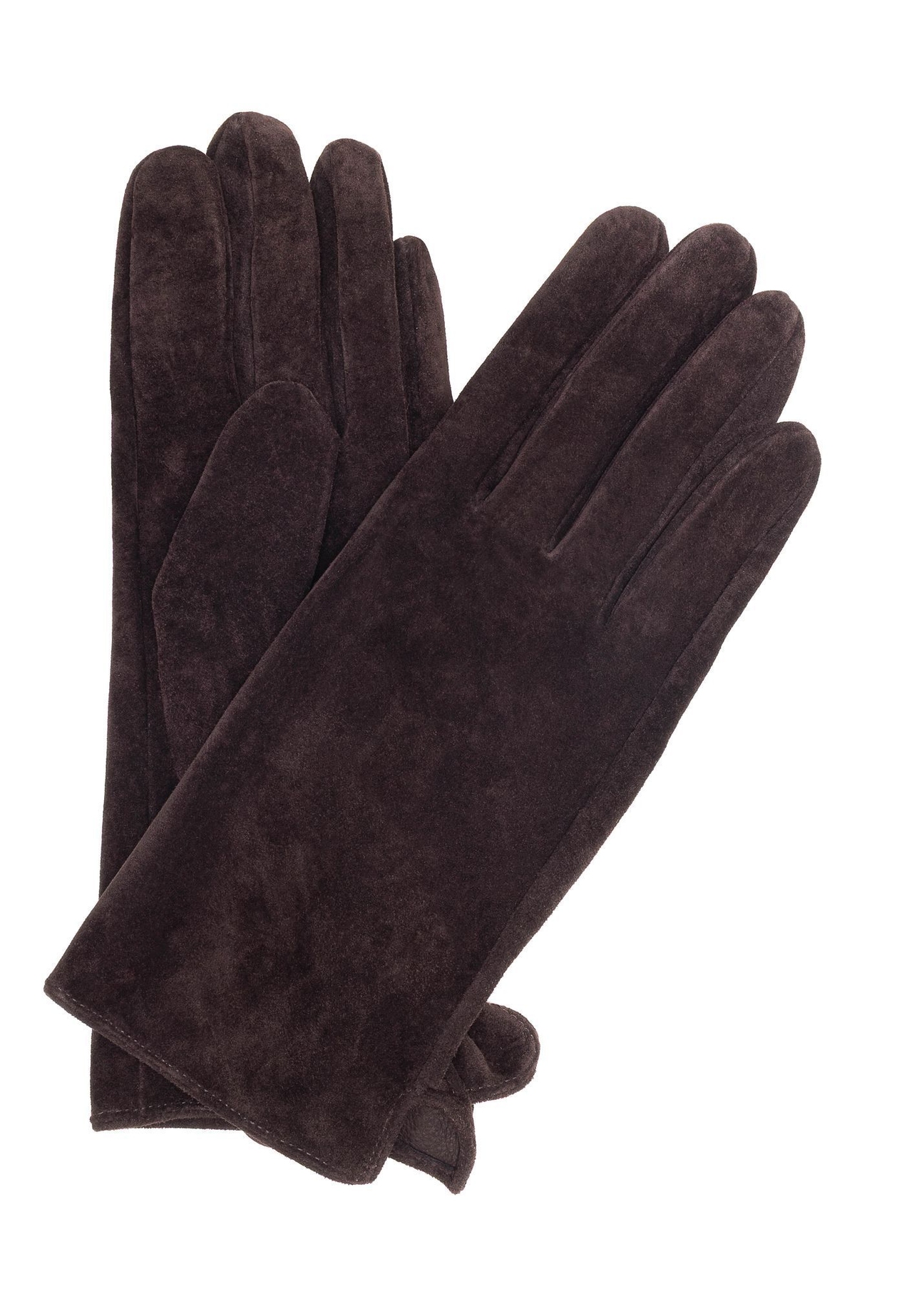 Brown suede women's gloves REKDS-0099-89(Z25) - front product view on white background.
