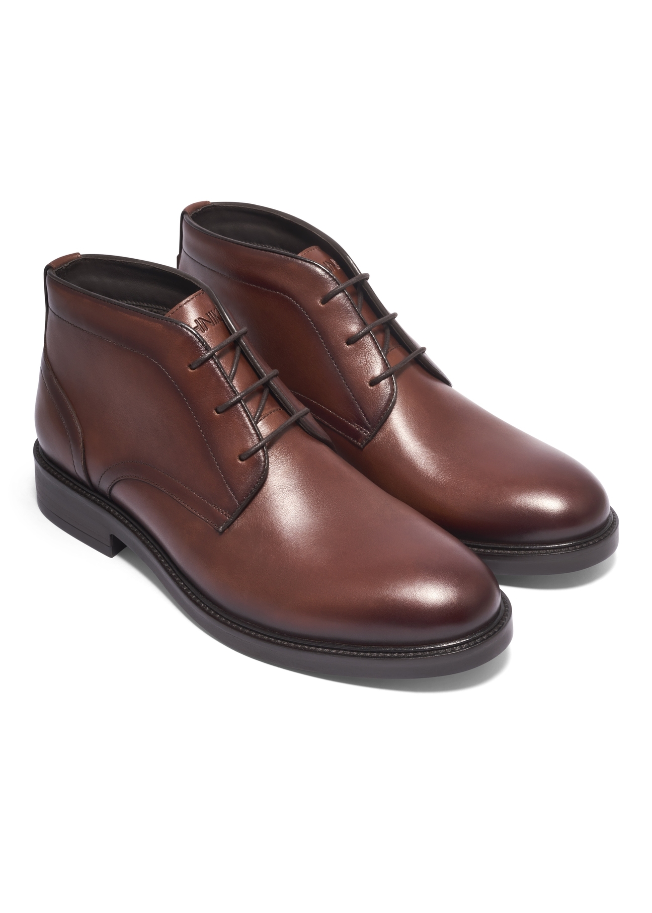 Men's brown leather ankle boots BUTYM-0584-1H(Z26), diagonal product view on a white background.