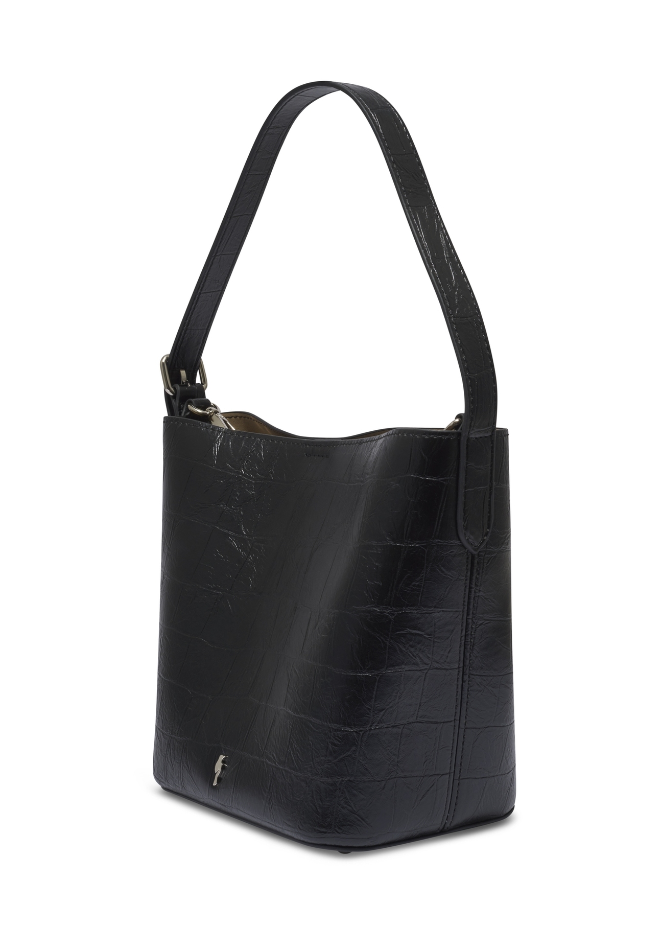 Black croco women's handbag TOREC-1305-9G(Z26). Side view diagonally on a white background.