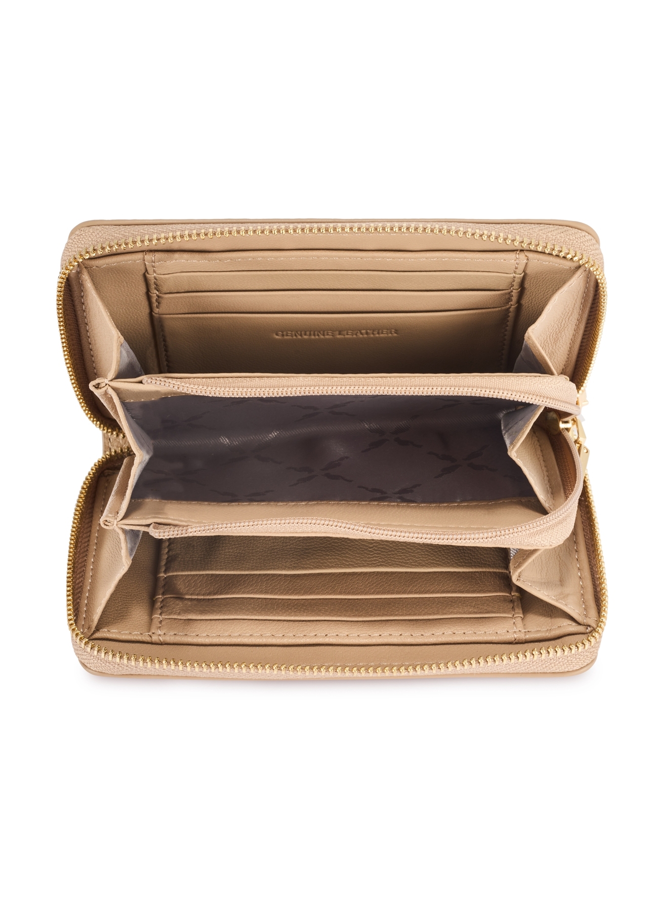 Beige leather medium women's wallet PORES-0898R-81(Z25), product view from the inside on a white background.
