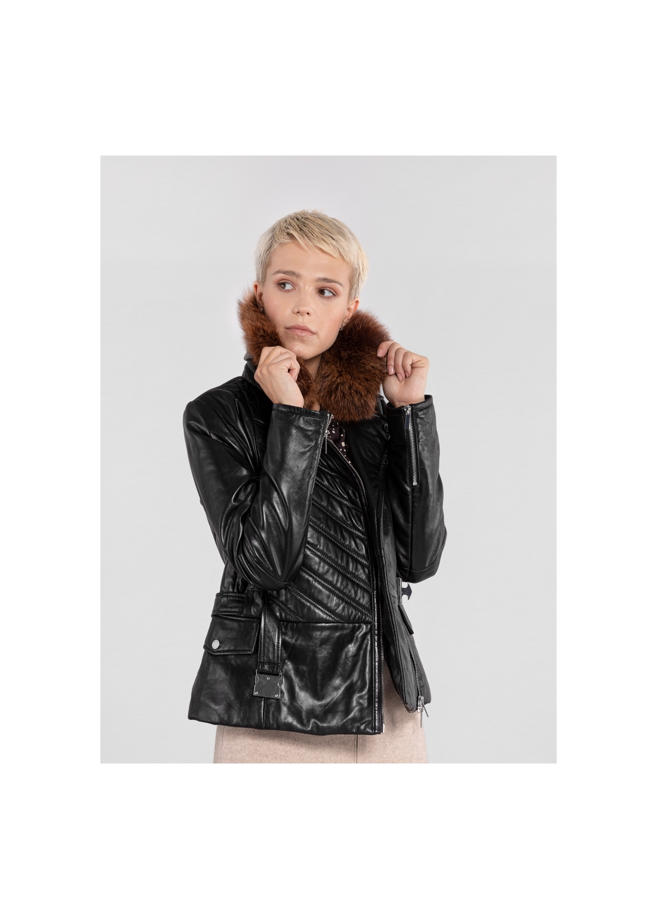 Women's leather jacket with belt KURDS-0251-2038(Z20)-01
