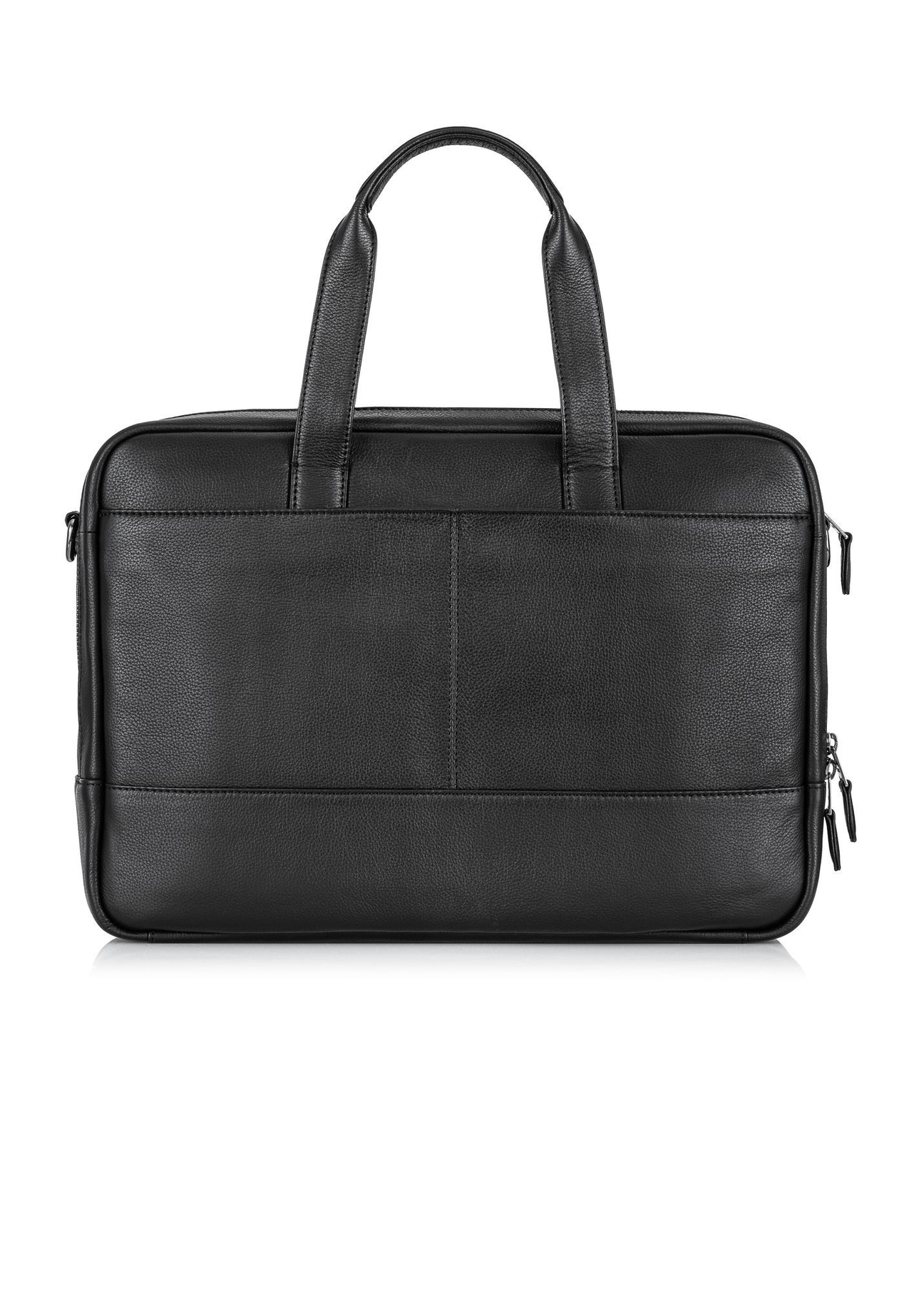 Black leather men's bag TORMS-0015R-9I(W26) - product view from the back, on a white background.