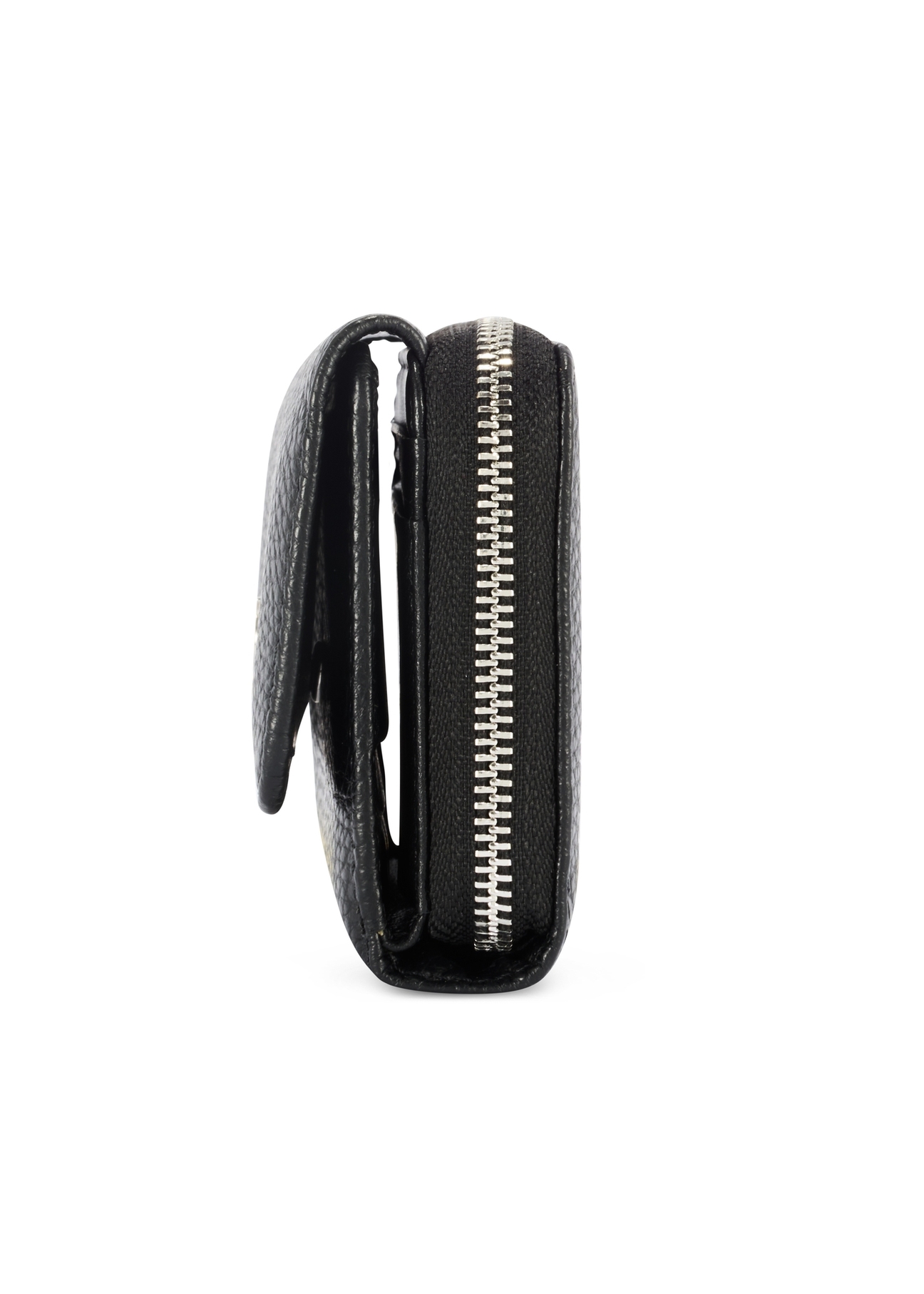 Black leather women's wallet PORES-0802 R-98(Z 25), product view from the side on a white background.
