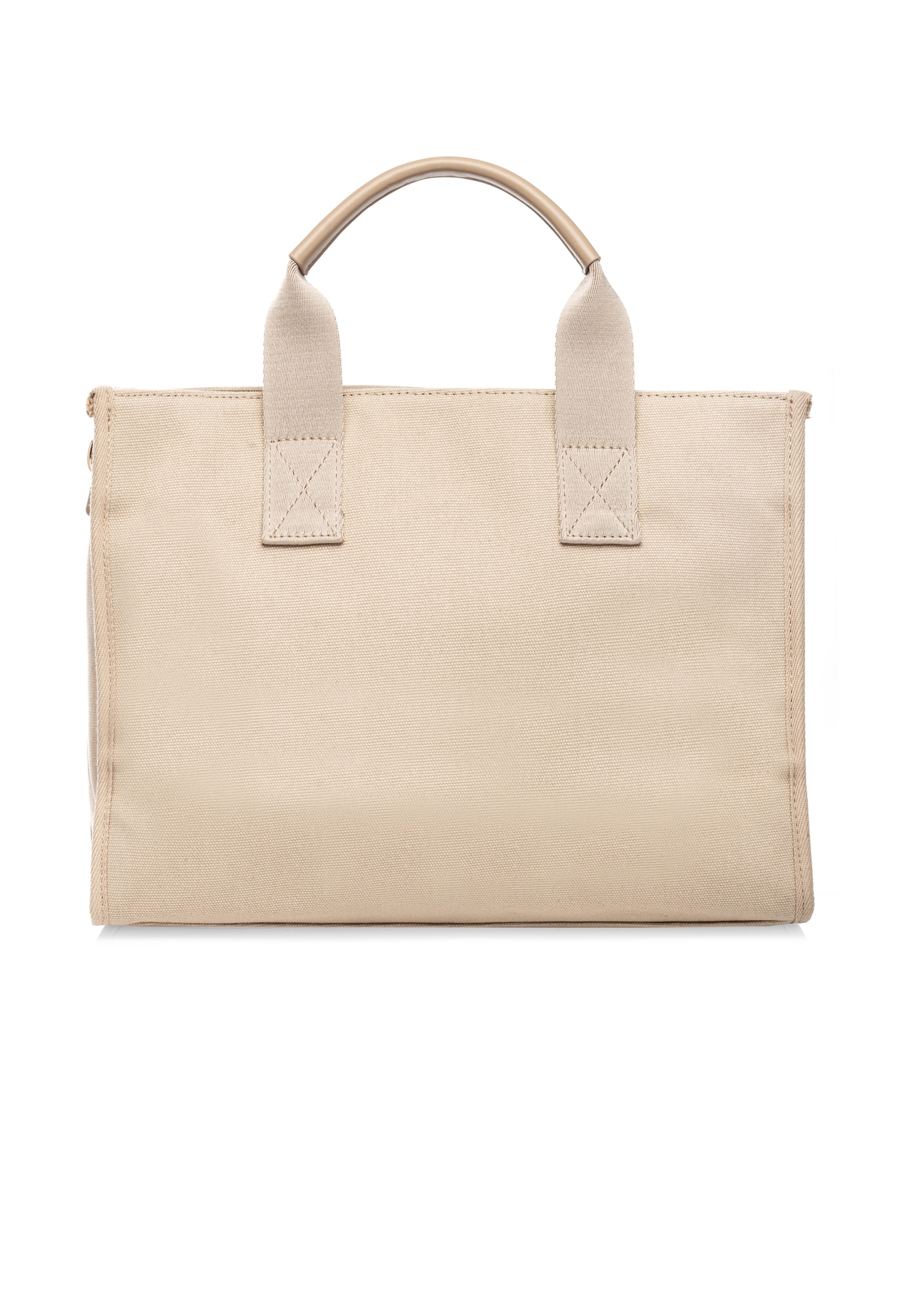 Light beige cotton women's handbag TOREN-0332-1B(W26), product view from the back on a white background.