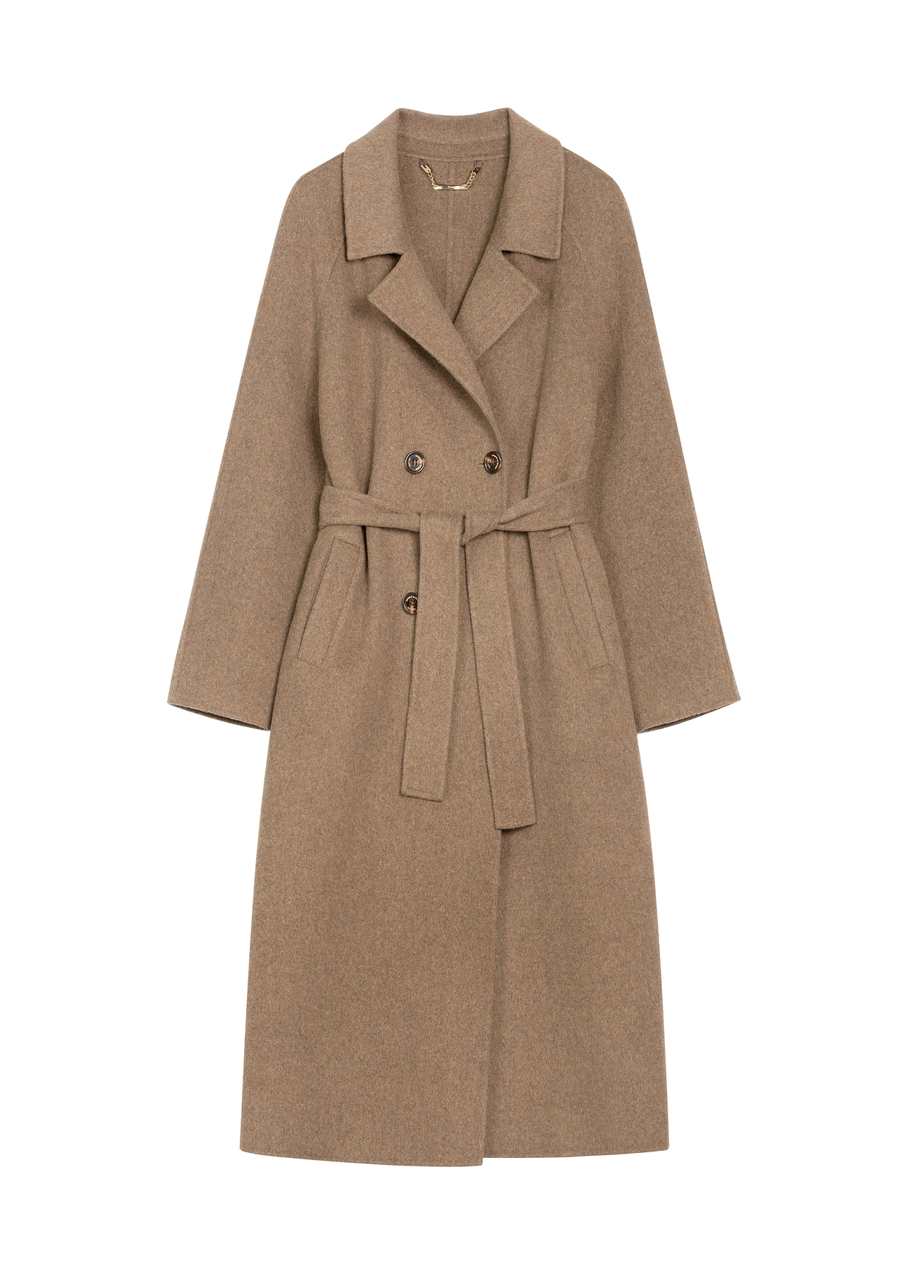 Long brown women's coat with wool PLADT-0070-1K(Z26)