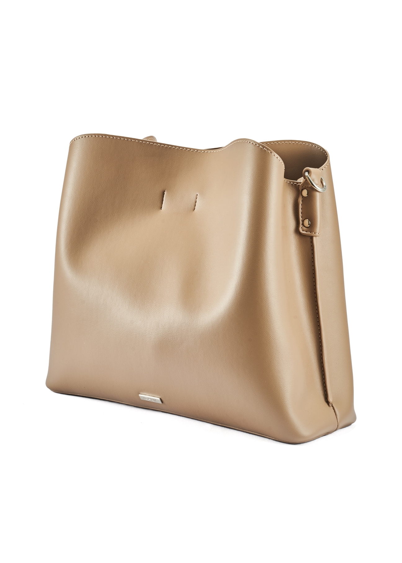 Beige women's shopper bag TOREC-0862B-81(Z25), diagonal product view on white background.