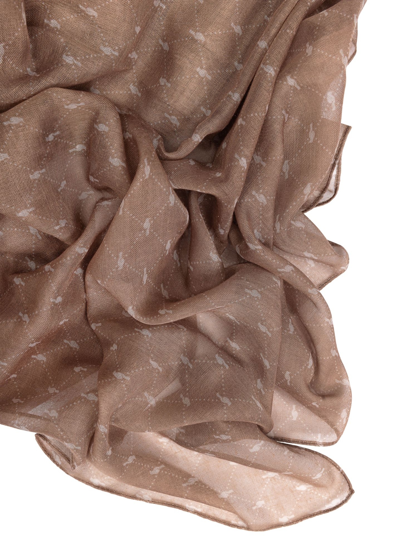 Light brown women's scarf with monogram SZADT-0200-1H(W26), close-up of the product detail on a white background.