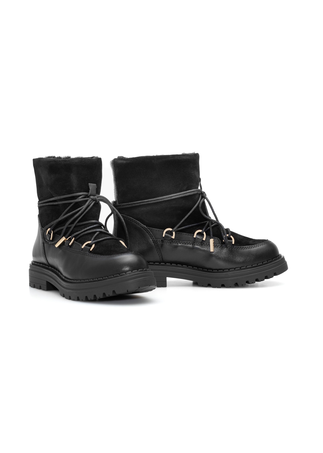 Women's black suede snow boots BUTYD-1201-99(Z25), diagonal product view on a white background.