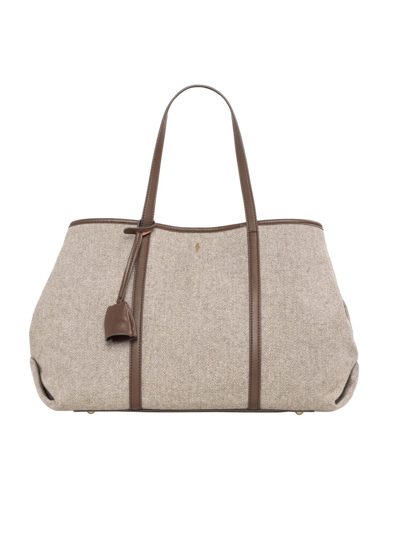 Beige herringbone shopper bag TOREC-1330-1P(Z26) - front product view, on white background.
