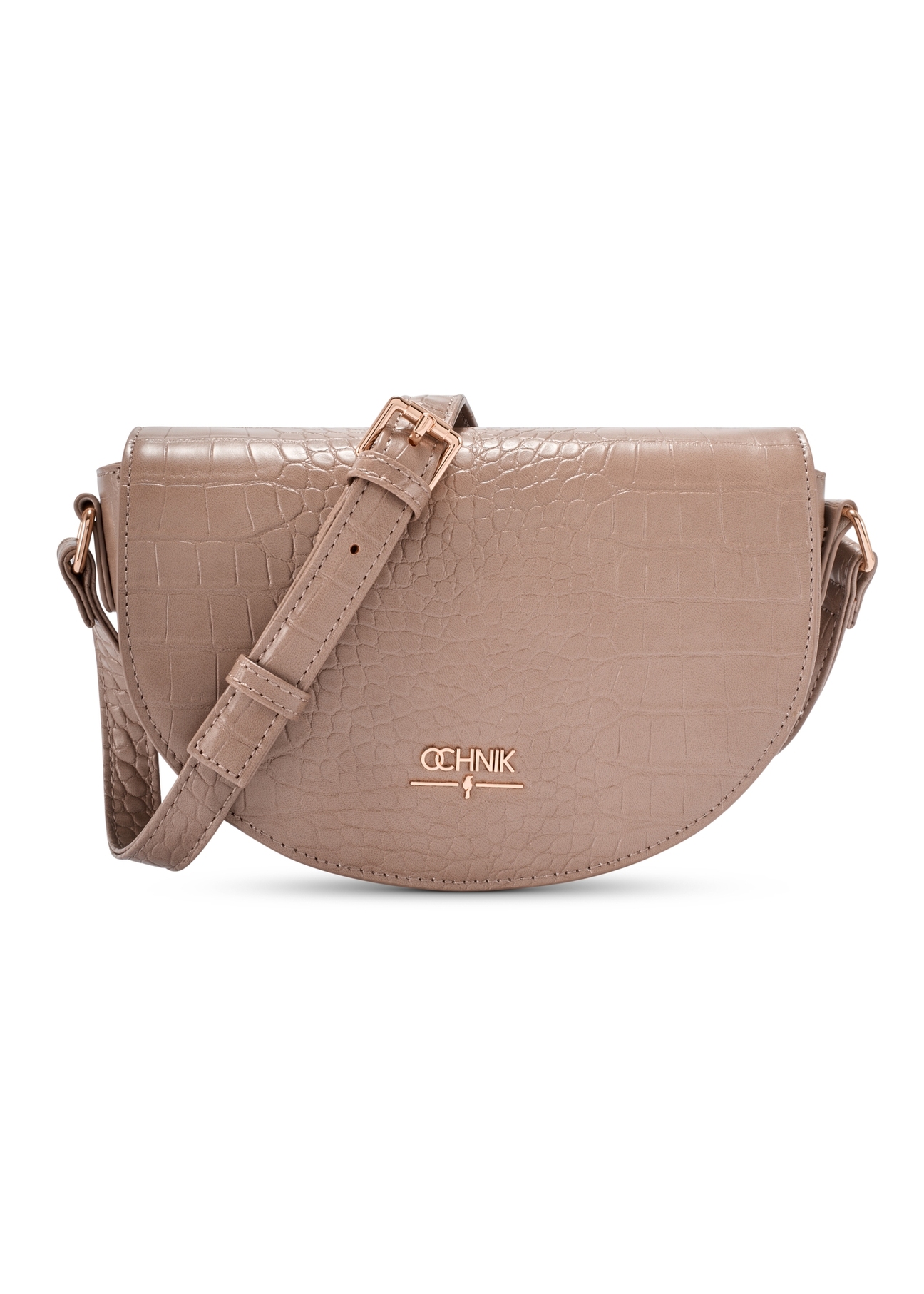 Beige semi-circular women's messenger bag TOREC-1184-1D(W26), product view from the front on a white background.