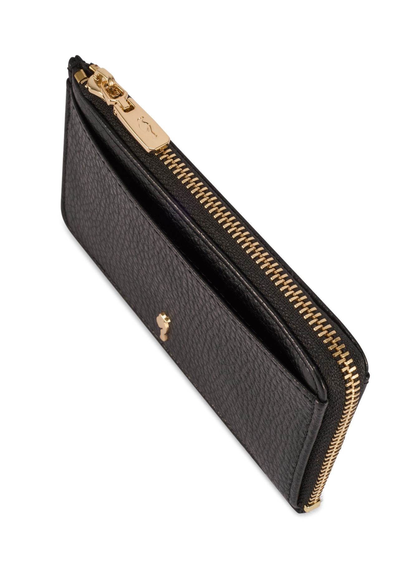 Black small leather women's wallet PORES-0978R-9I(W26), close-up of the product detail on a white background.