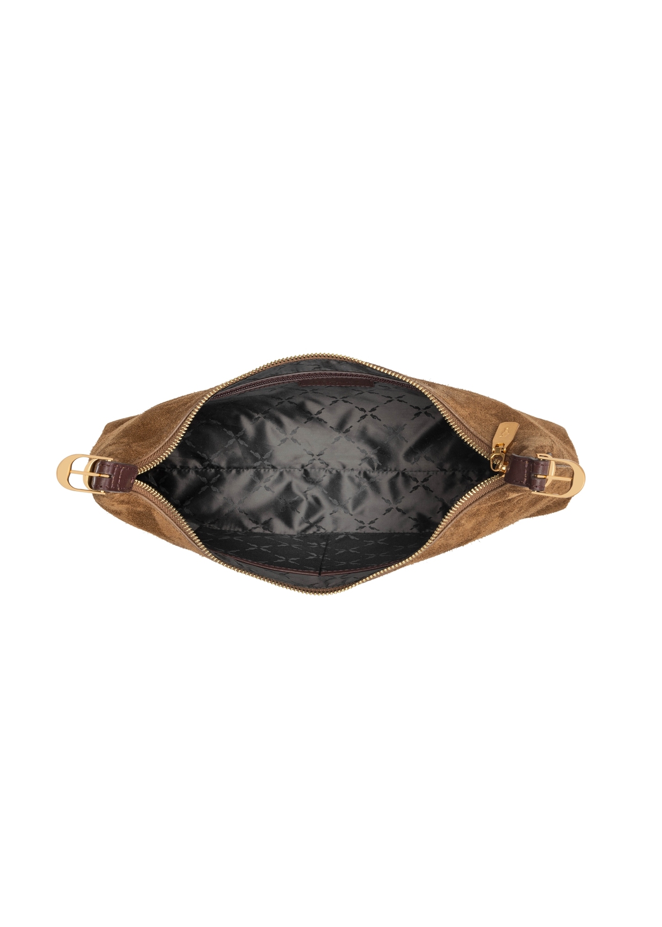 Women's suede handbag in camel color TORES-1303-1D(W26), product view inside on white background.