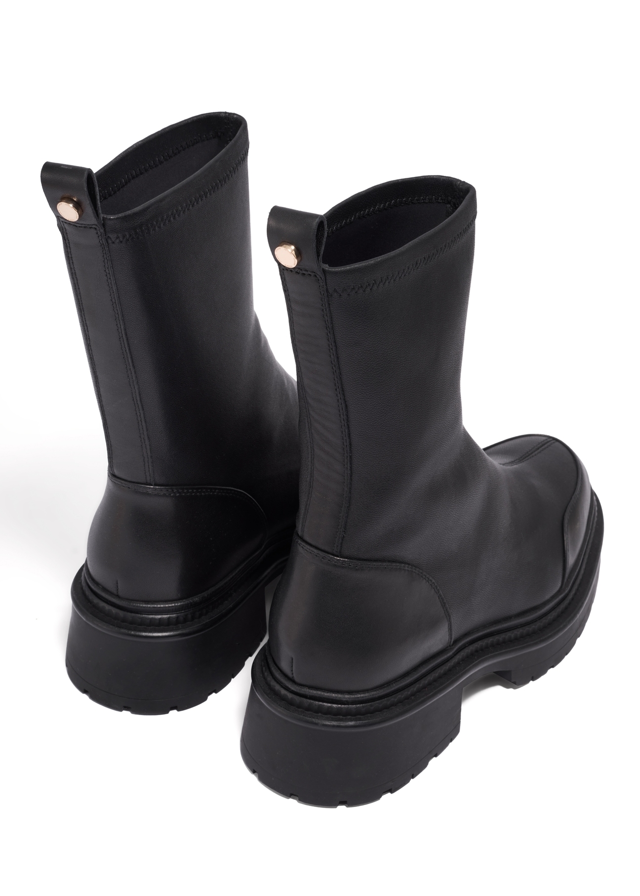 Black leather women's ankle boots BUTYD-1324-99(Z26), product view from the back on a white background.