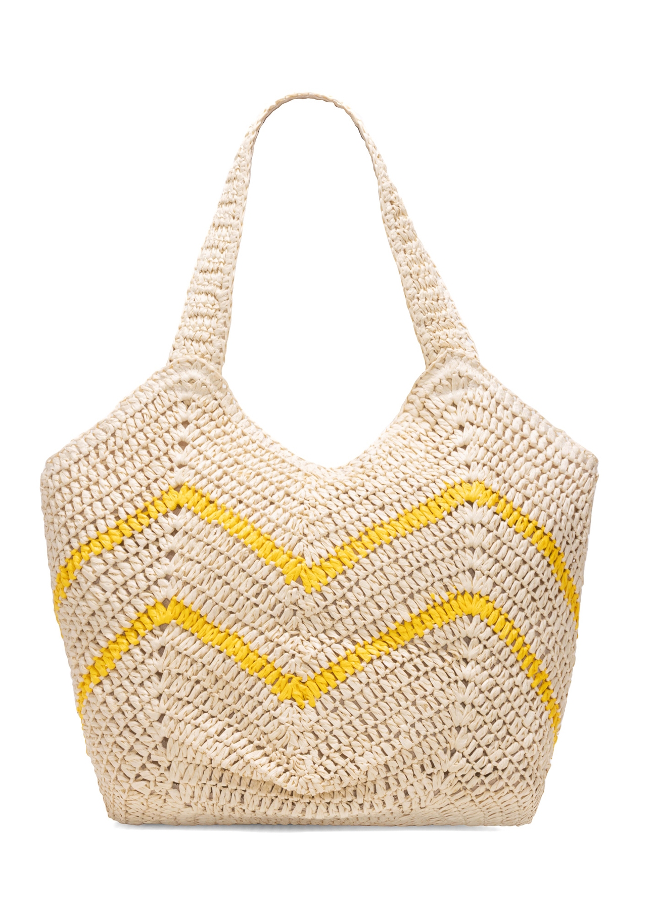 Unstiffened imitation straw shopper bag TOREC-0942A-25(W25), back view of the product on a white background.