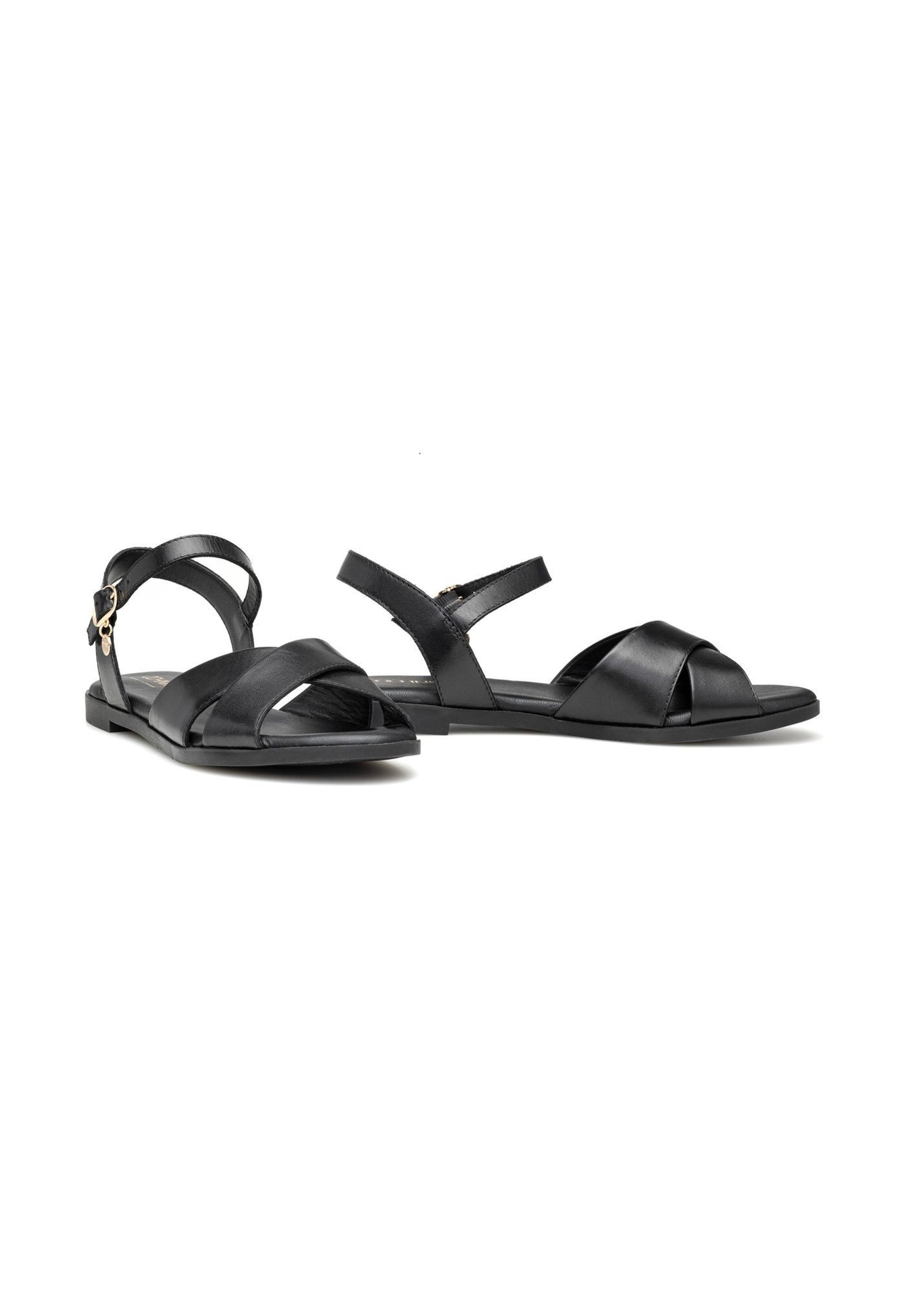 Women's leather sandals in black BUTYD-1259-99(W26), diagonal product view on a white background.