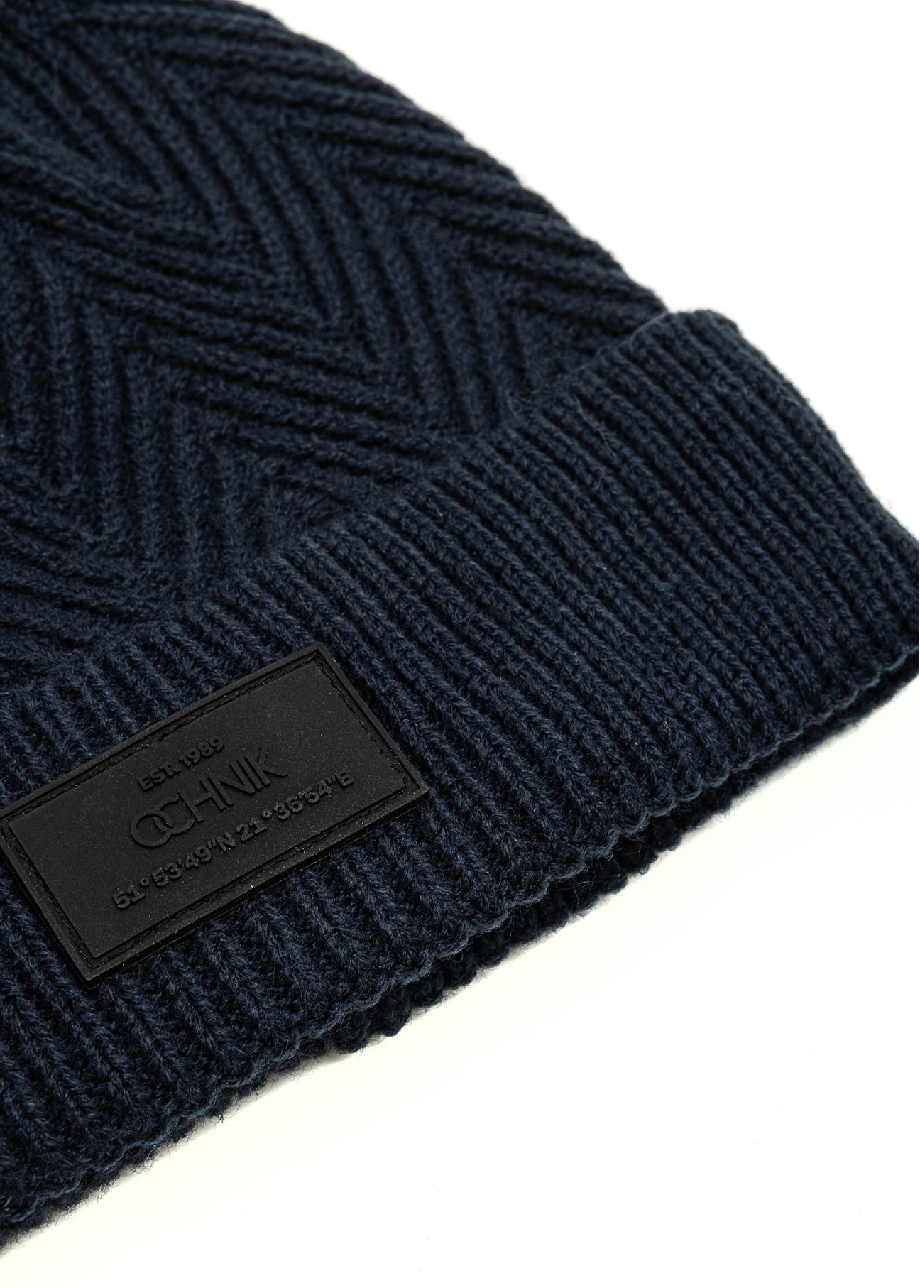 Navy blue men's herringbone hat CZAMT-0057-7E(Z26), close-up of the product detail on a white background.