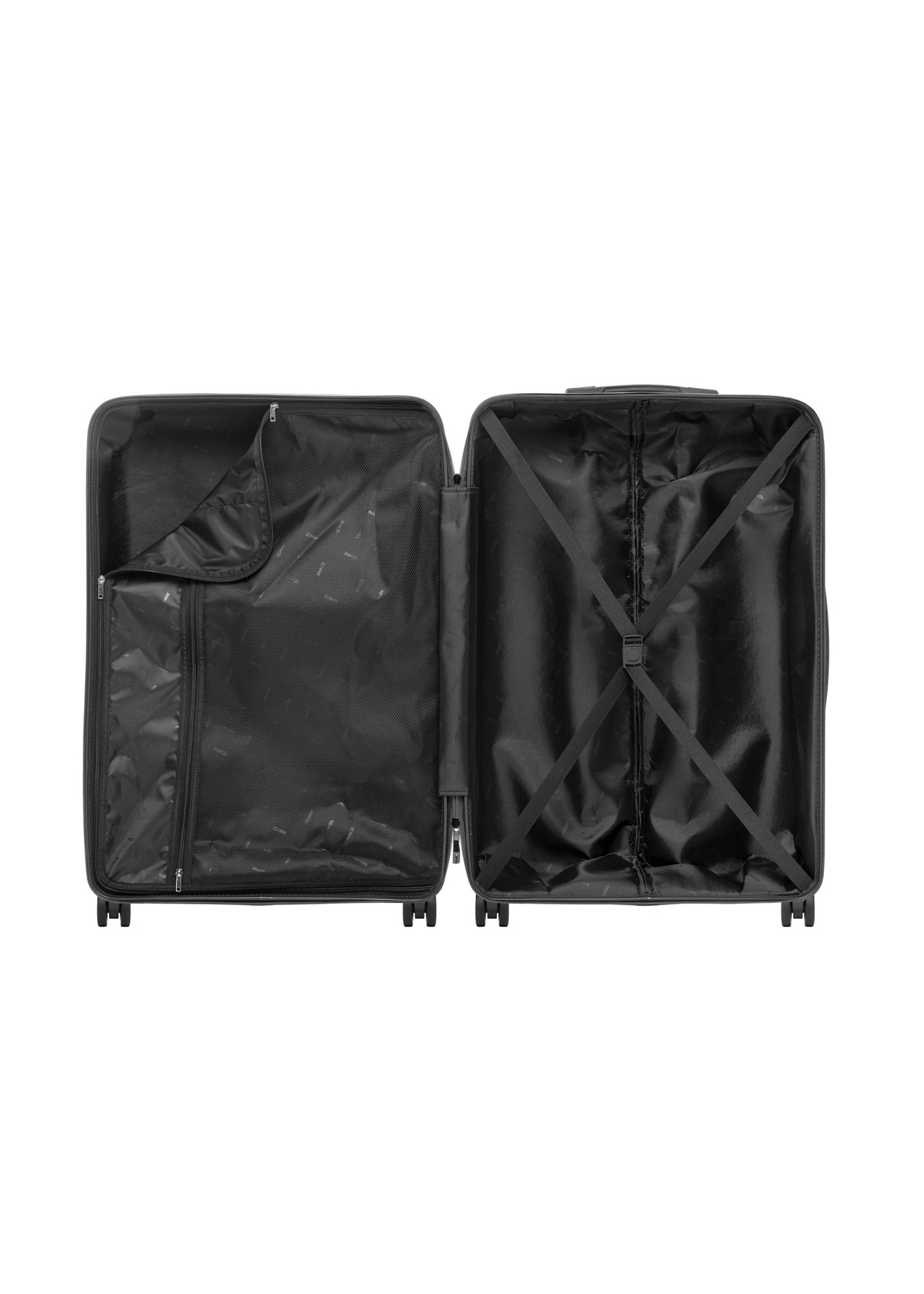 Large suitcase on wheels WALPP-0026-99-28(W26), product view inside on white background.