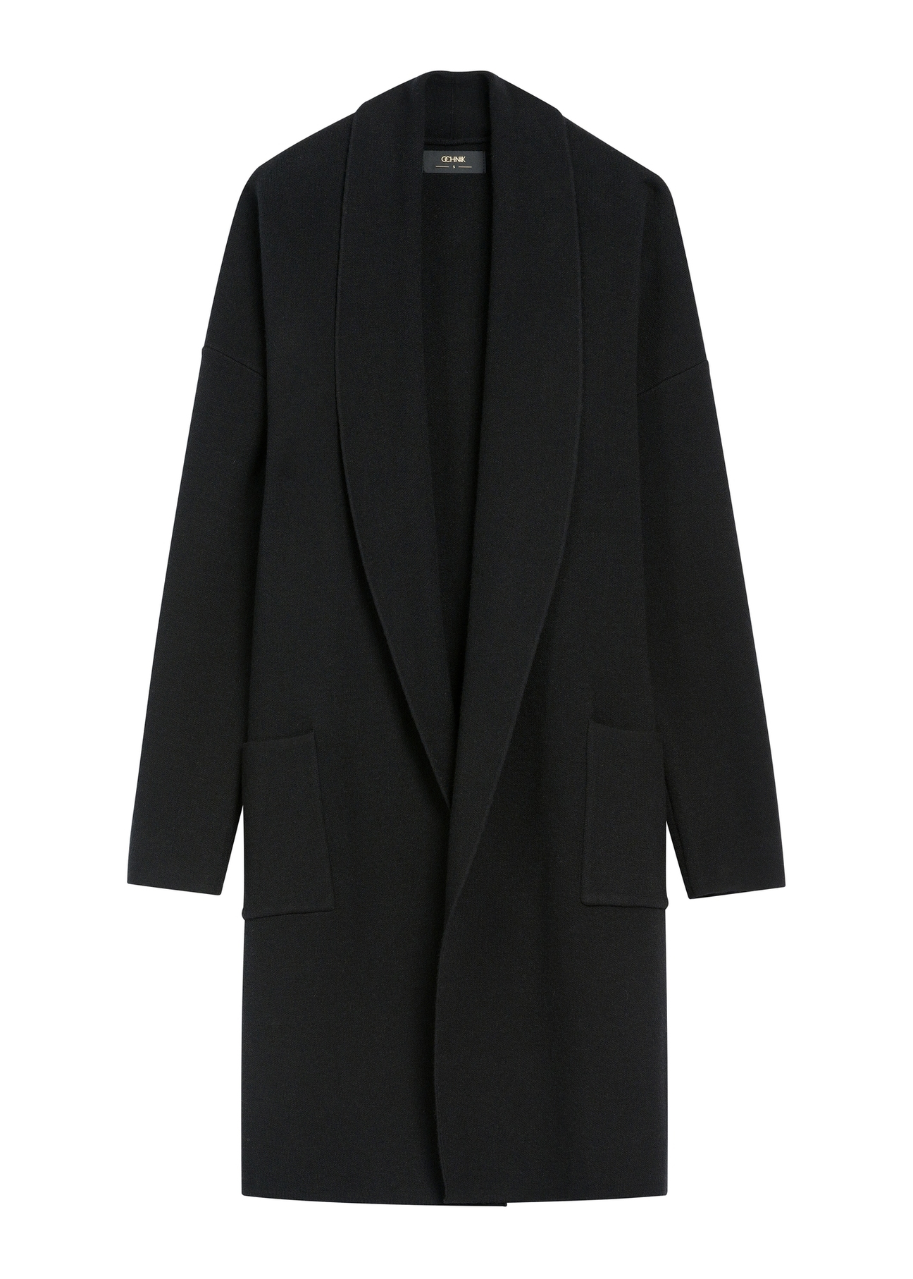 Black basic women's cardigan KARDT-0041-99(W25), front product view on white background.