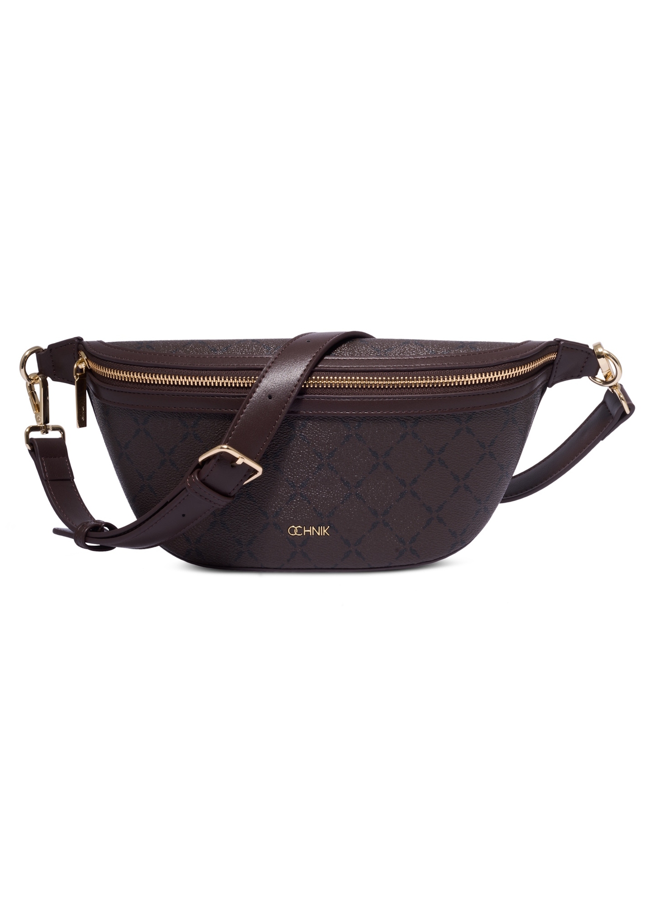 Brown monogrammed waist bag TOREC-0981-1P(Z26), front product view on white background.