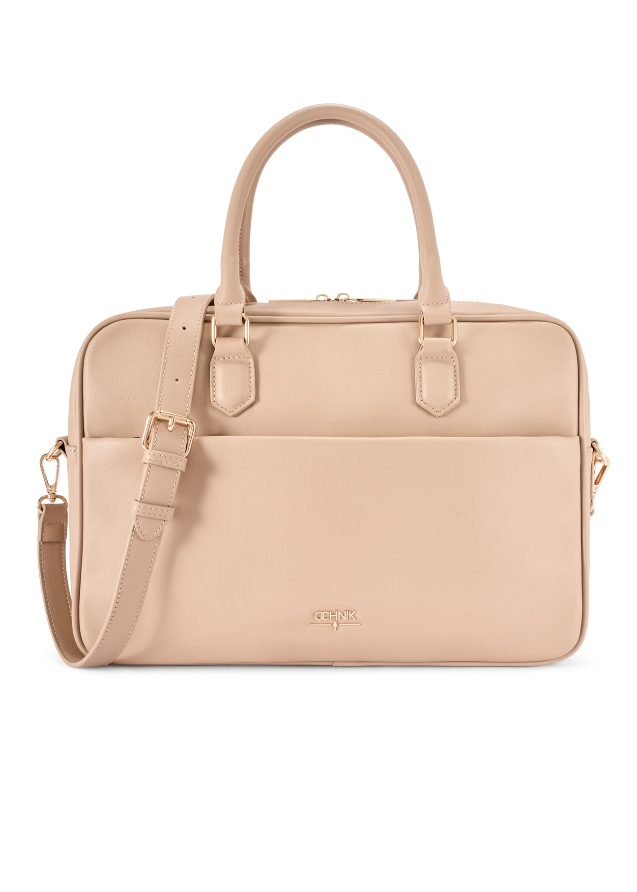 Beige women's laptop bag TOREC-1209-1B(W26), front product view on white background.