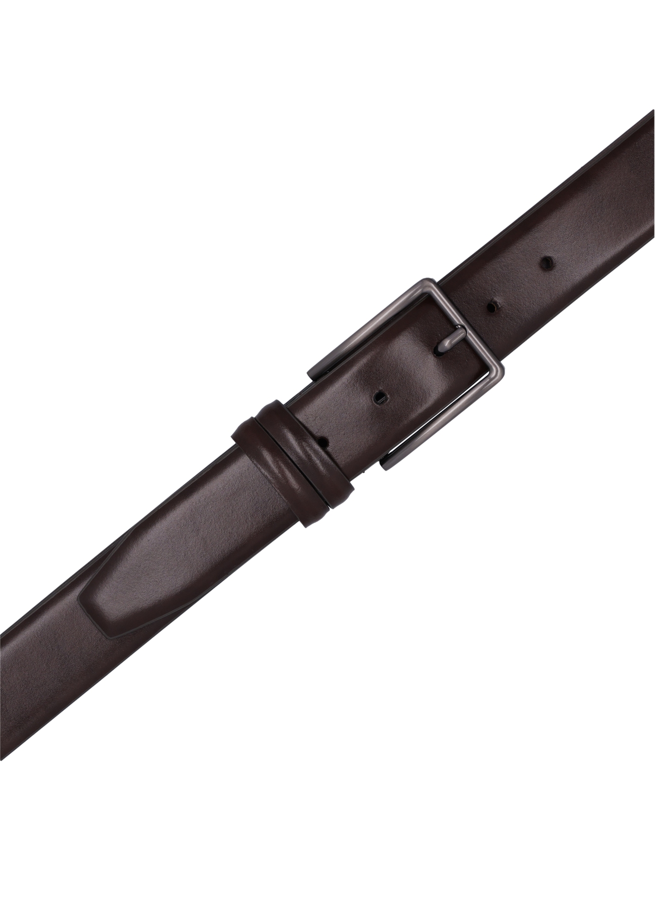 Men's brown leather belt PASMS-0284-1I(Z26), product view from above on white background.