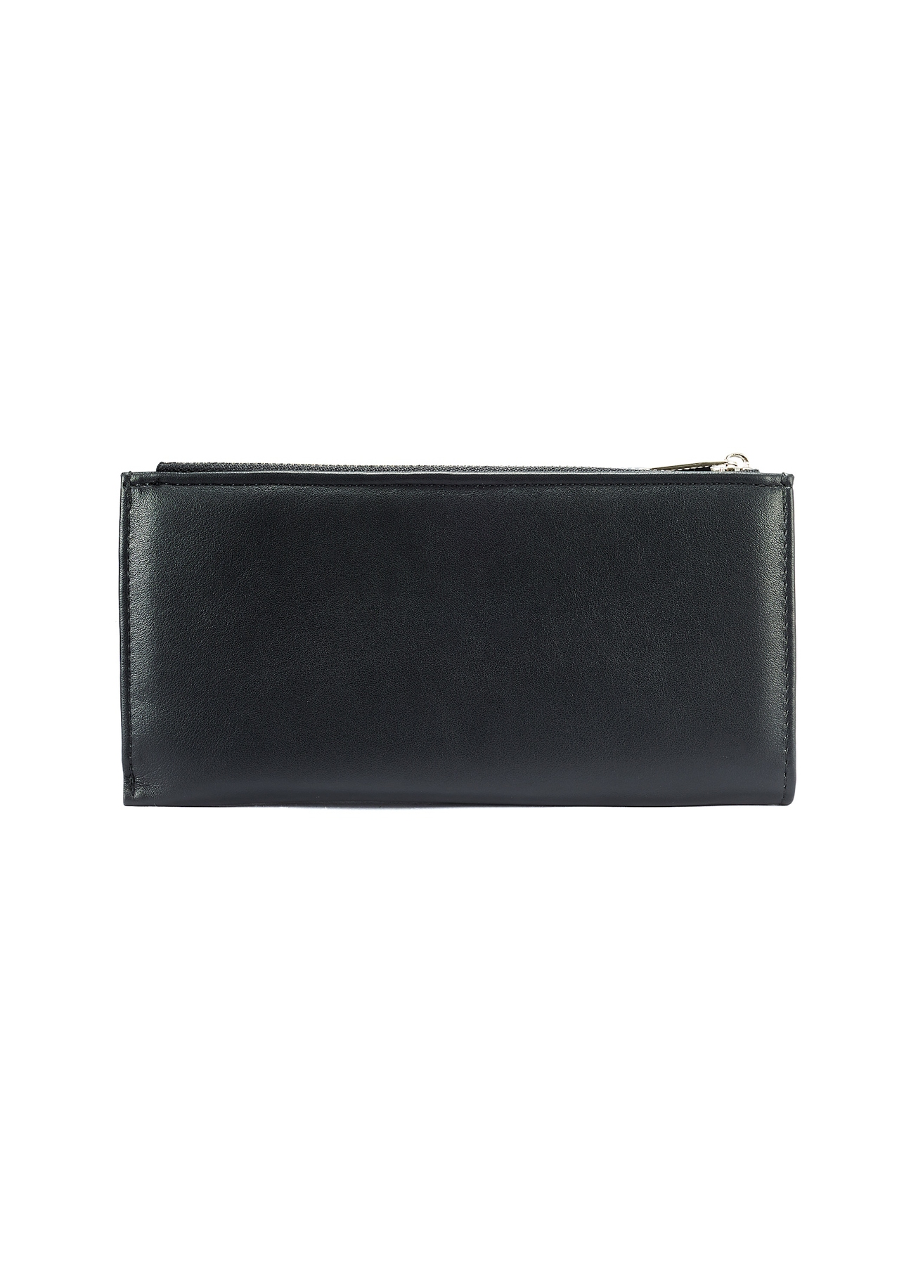 Black large women's wallet with logo POREC-0361A-99(W25), back view of the product on a white background.
