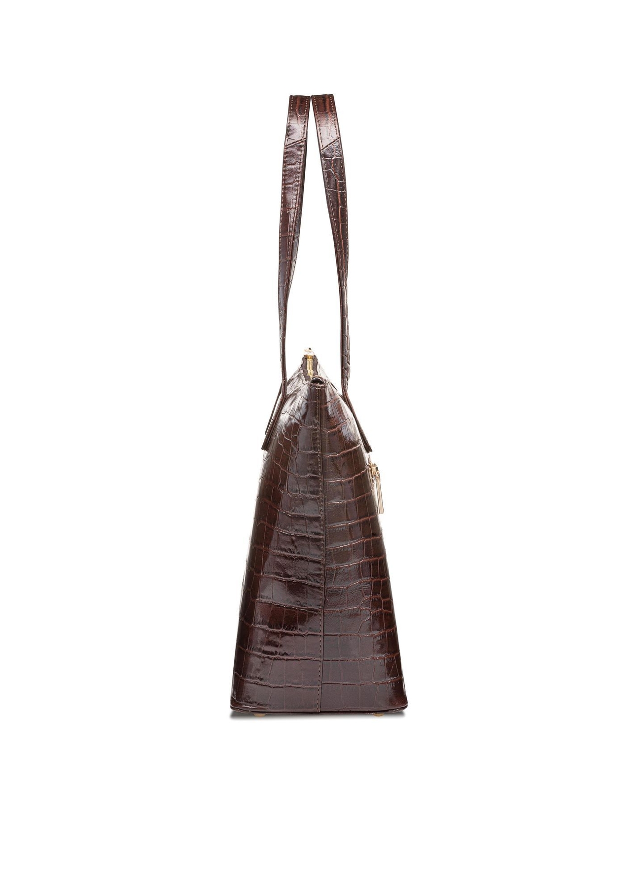 Women's brown leather shopper handbag TORES-0939E-89(Z25) - side view of the product on a white background.