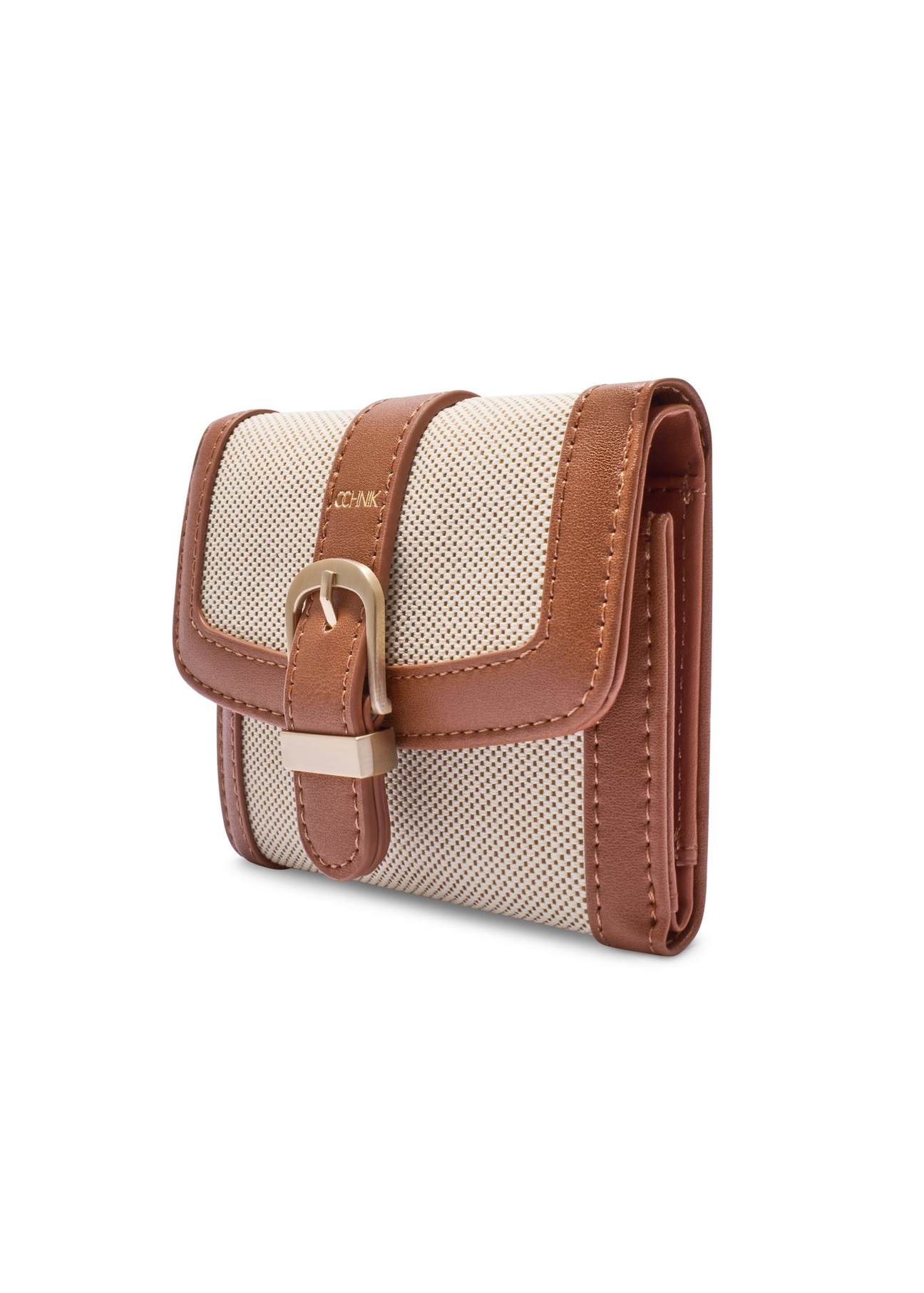 Small beige women's wallet POREC-0433-0P(W26) - diagonal product view, on a white background.
