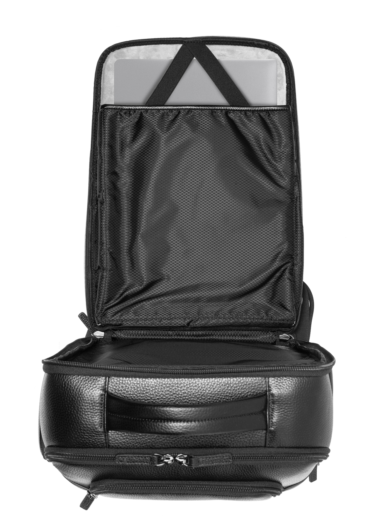 Black spacious men's backpack PLCMS-0022-99(Z25), product view from above on a white background.