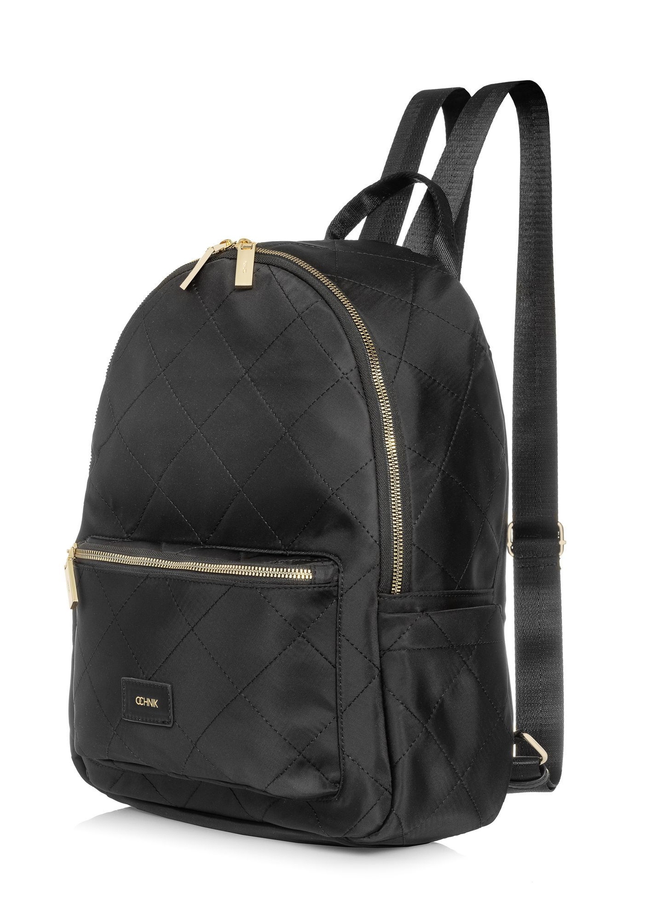 Black quilted women's backpack TOREN-0265A-99(Z25) - diagonal product view on white background.