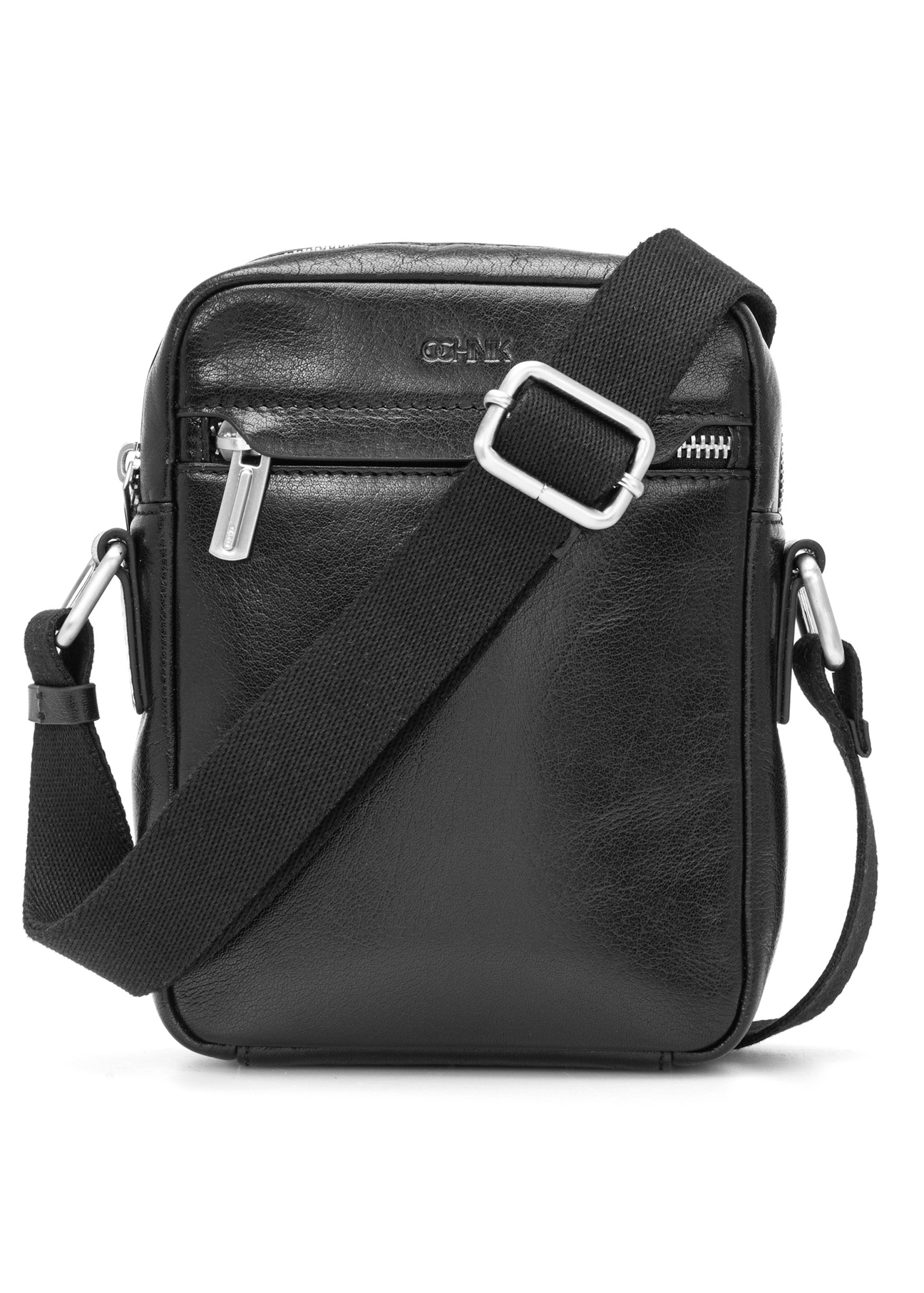 Black leather men's bag TORMS-0505-99(W26), front product view on white background.