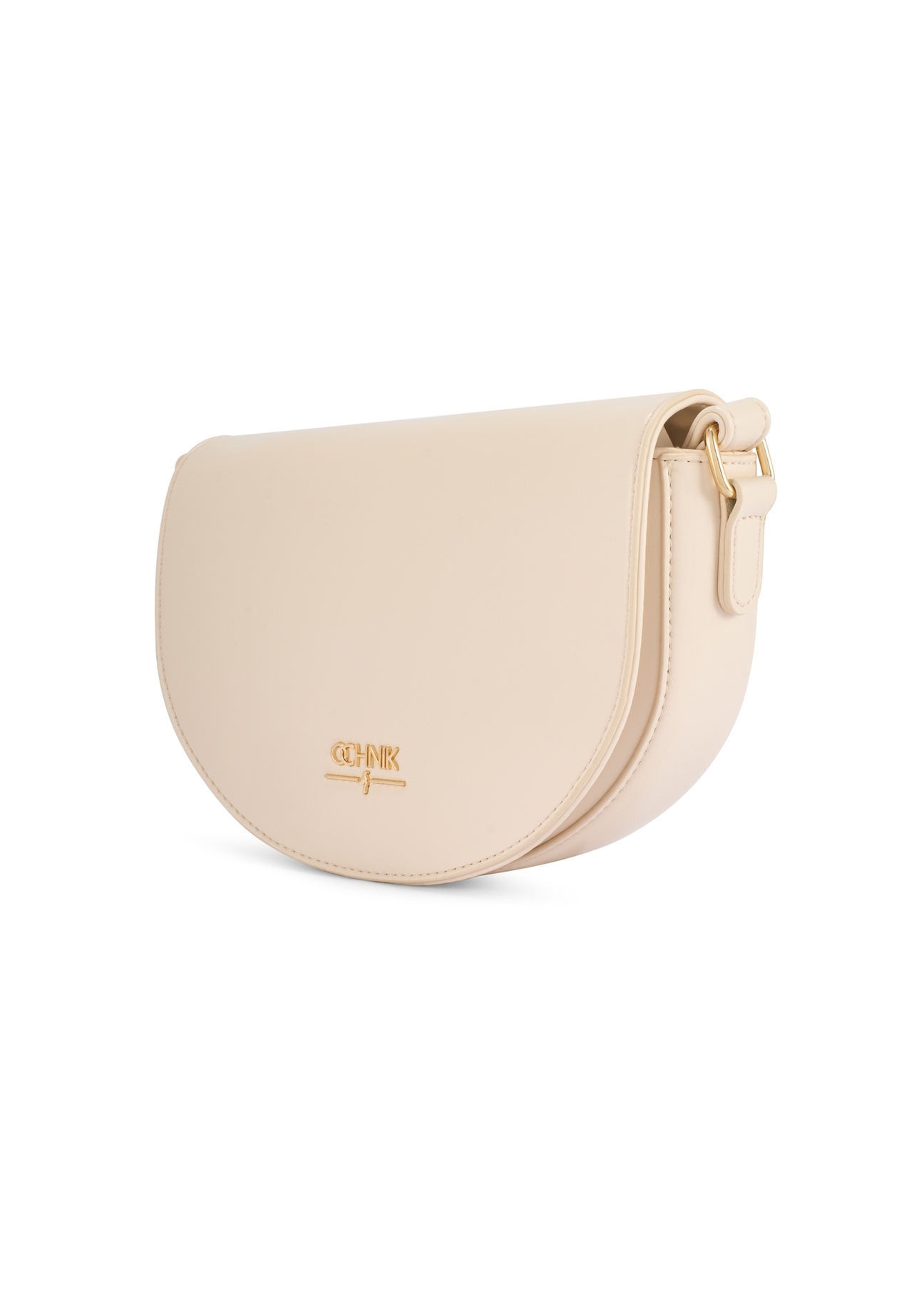 Cream semi-circular women's messenger bag TOREC-1184-0B(W26) - diagonal product view, on a white background.