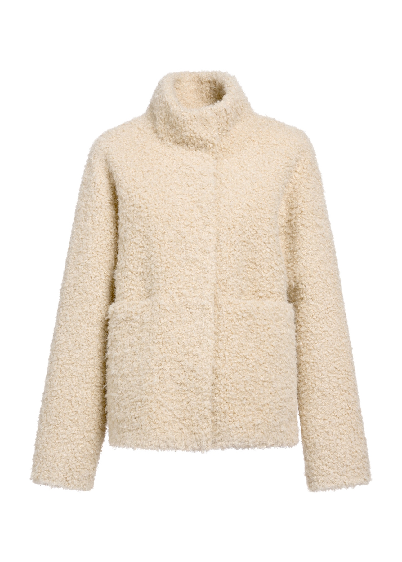Beige women's fur coat FUTDP-0061-81(Z25) - front product view on white background.