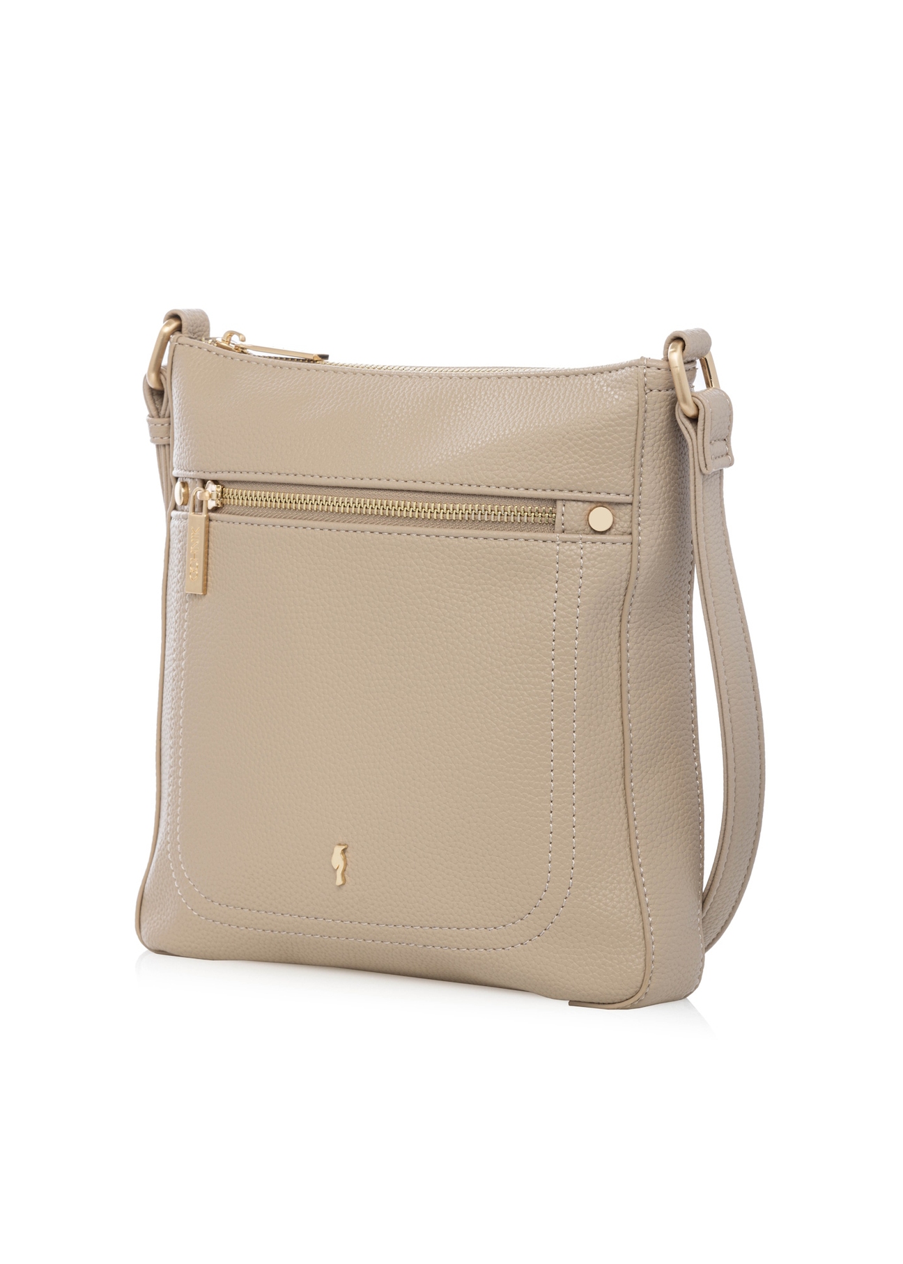 Beige women's imitation leather messenger bag TOREC-1177-1B(W26), diagonal product view on a white background.