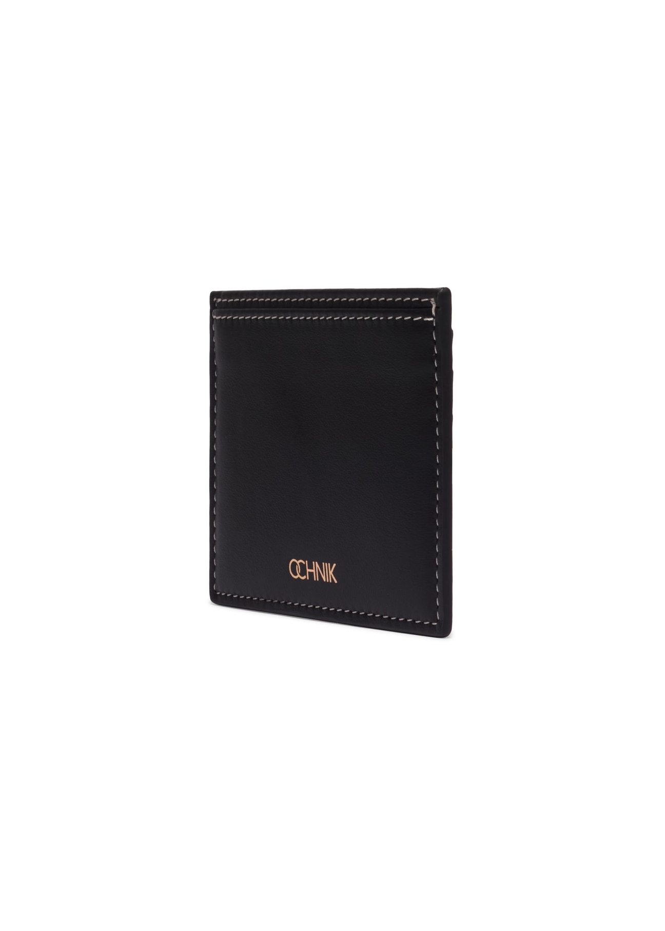 Black leather card case PORES-1005-99(Z26) - diagonal product view, on a white background.