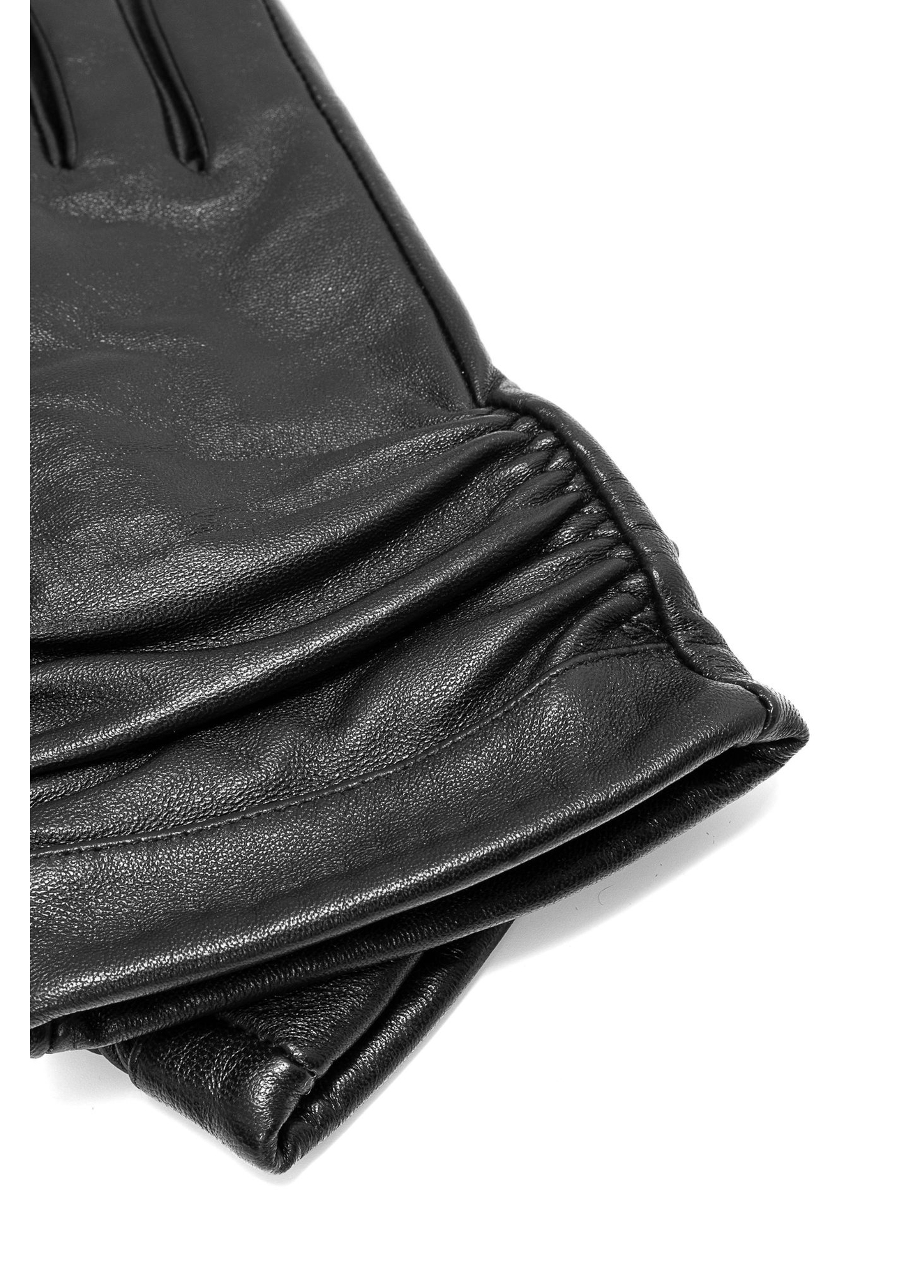 Black leather women's gloves REKDS-0096-99(Z25) - close-up detail, on white background.