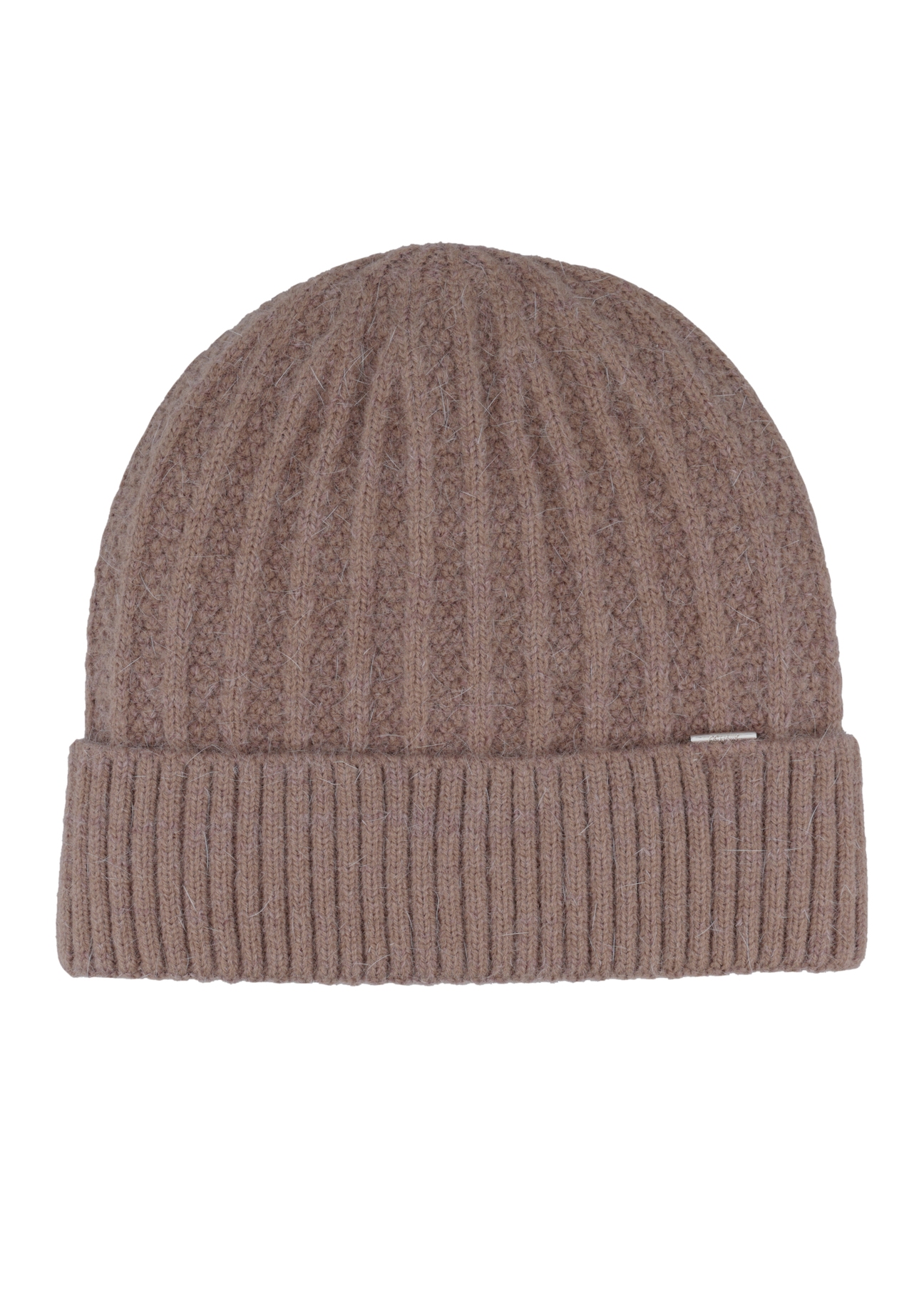 Women's winter hat in cool beige color CZADT-0237-1K(Z26), front product view on white background.