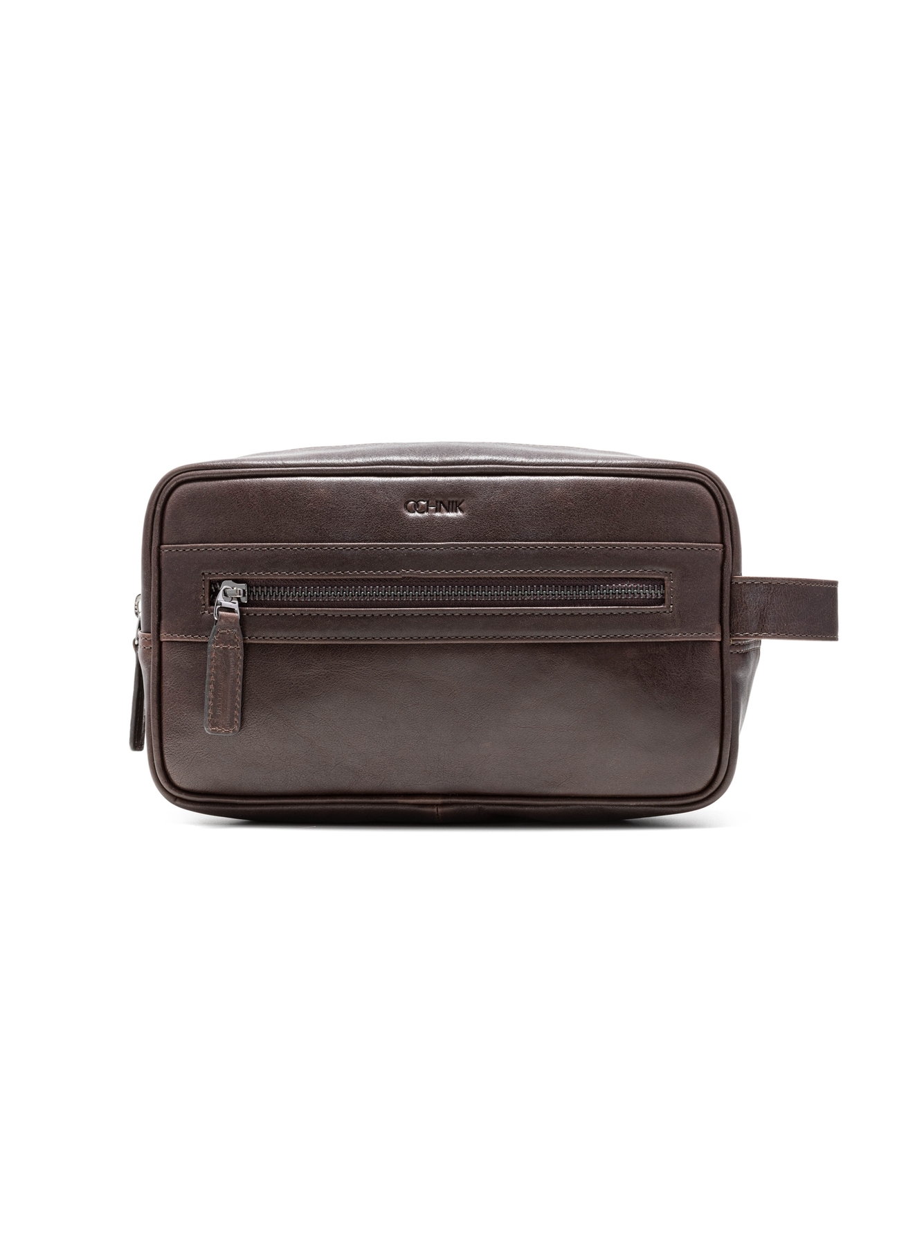 Brown men's cosmetic bag TORMS-0463-89(Z25), front product view on white background.