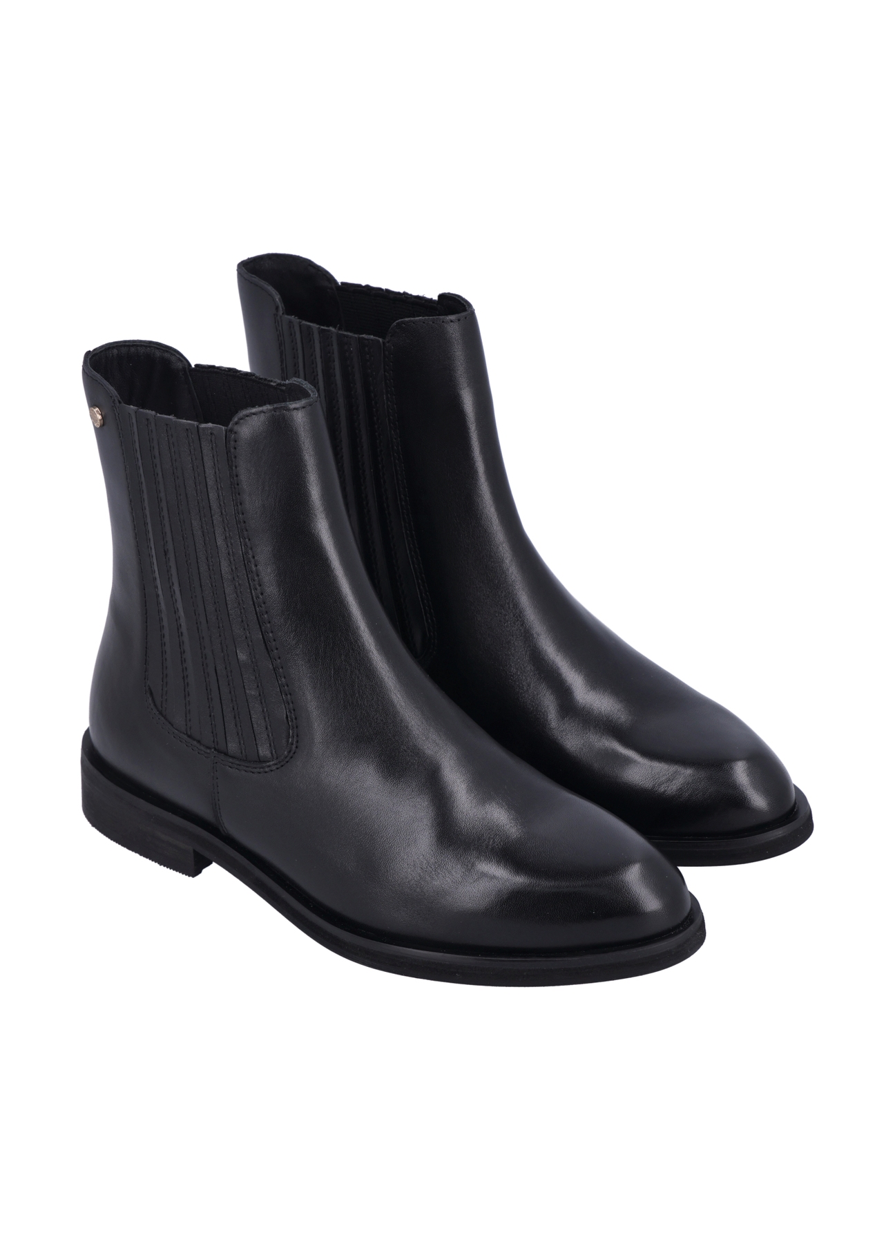 Women's black leather Chelsea boots BUTYD-1279-99(Z26), diagonal product view on a white background.
