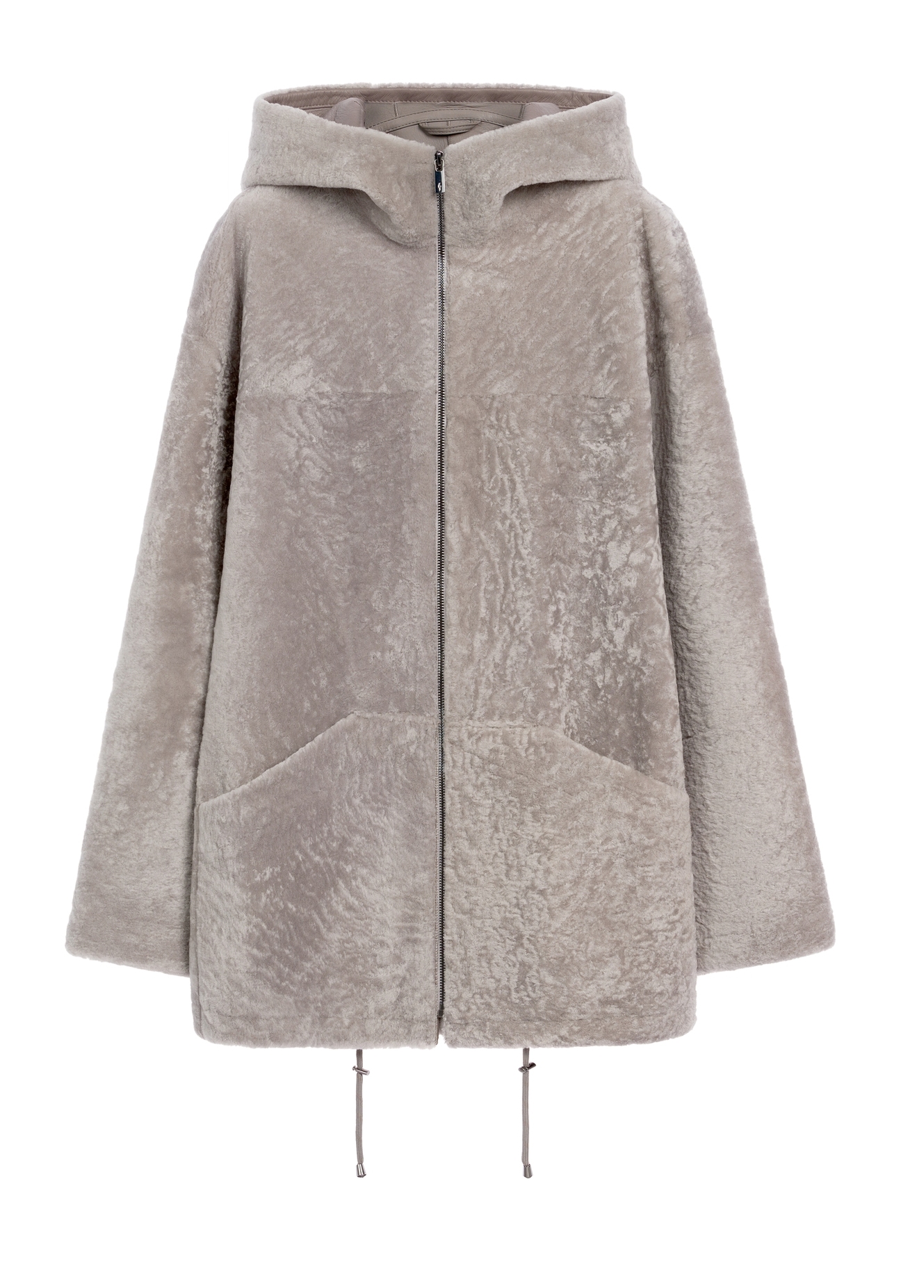 Light gray women's sheepskin coat KOZDS-0092-3098(Z25), product view from the front on a white background.