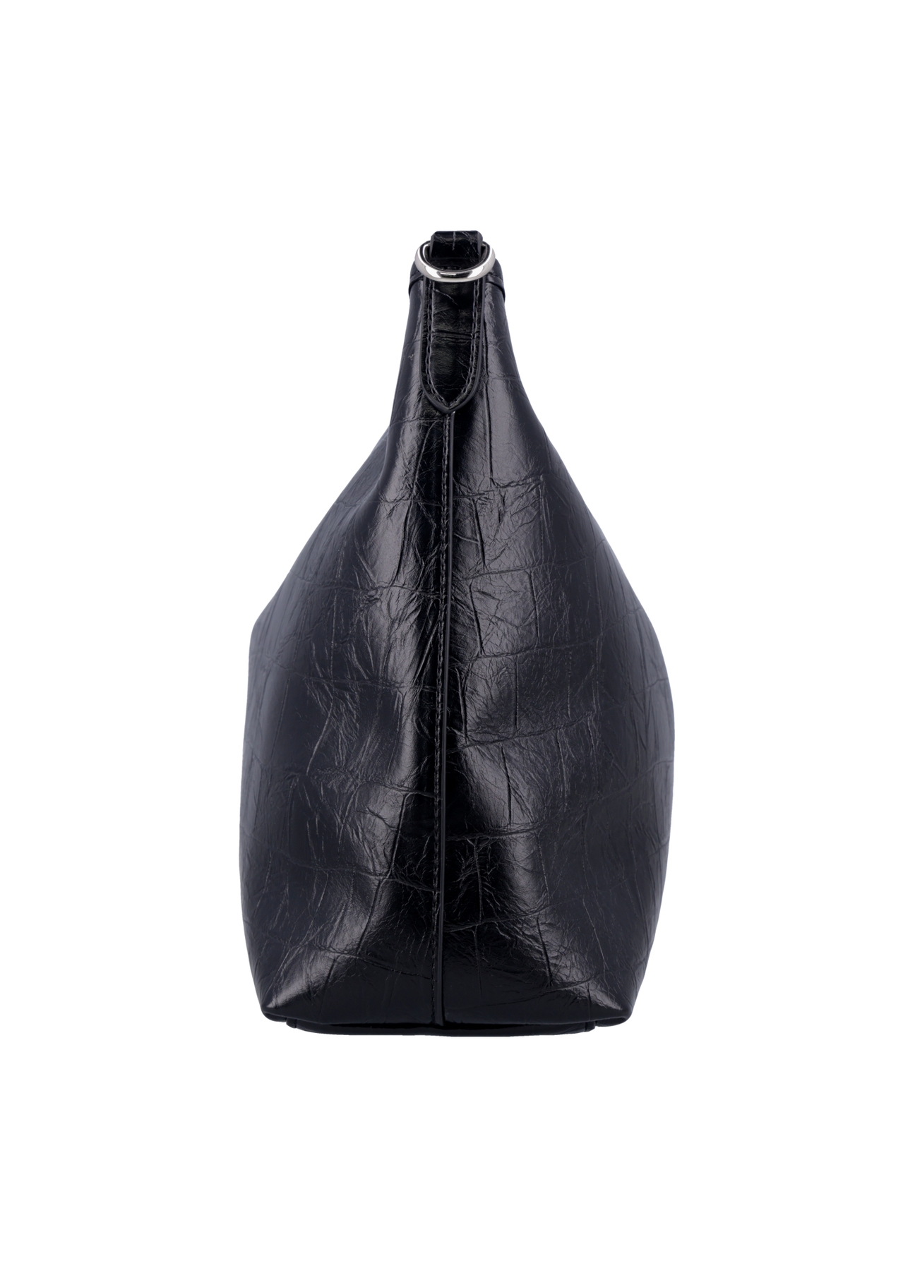 Black women's croco shoulder bag TOREC-1307-9G(Z26), side product view on white background.
