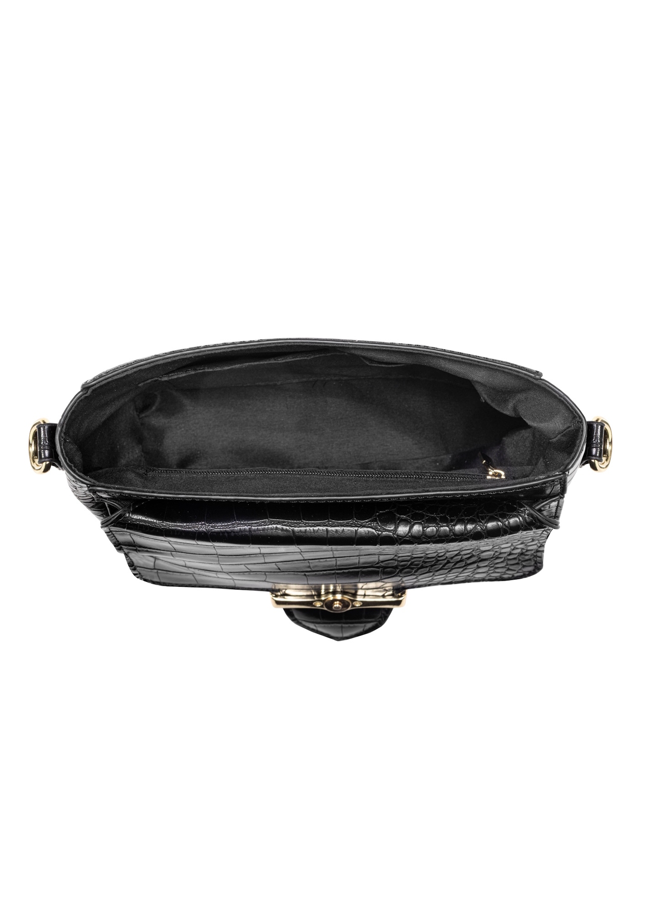 Black small women's croco handbag TOREC-0962A-97(Z25), product view inside on white background.